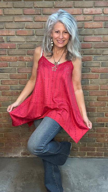 Studded Red Suede Tank