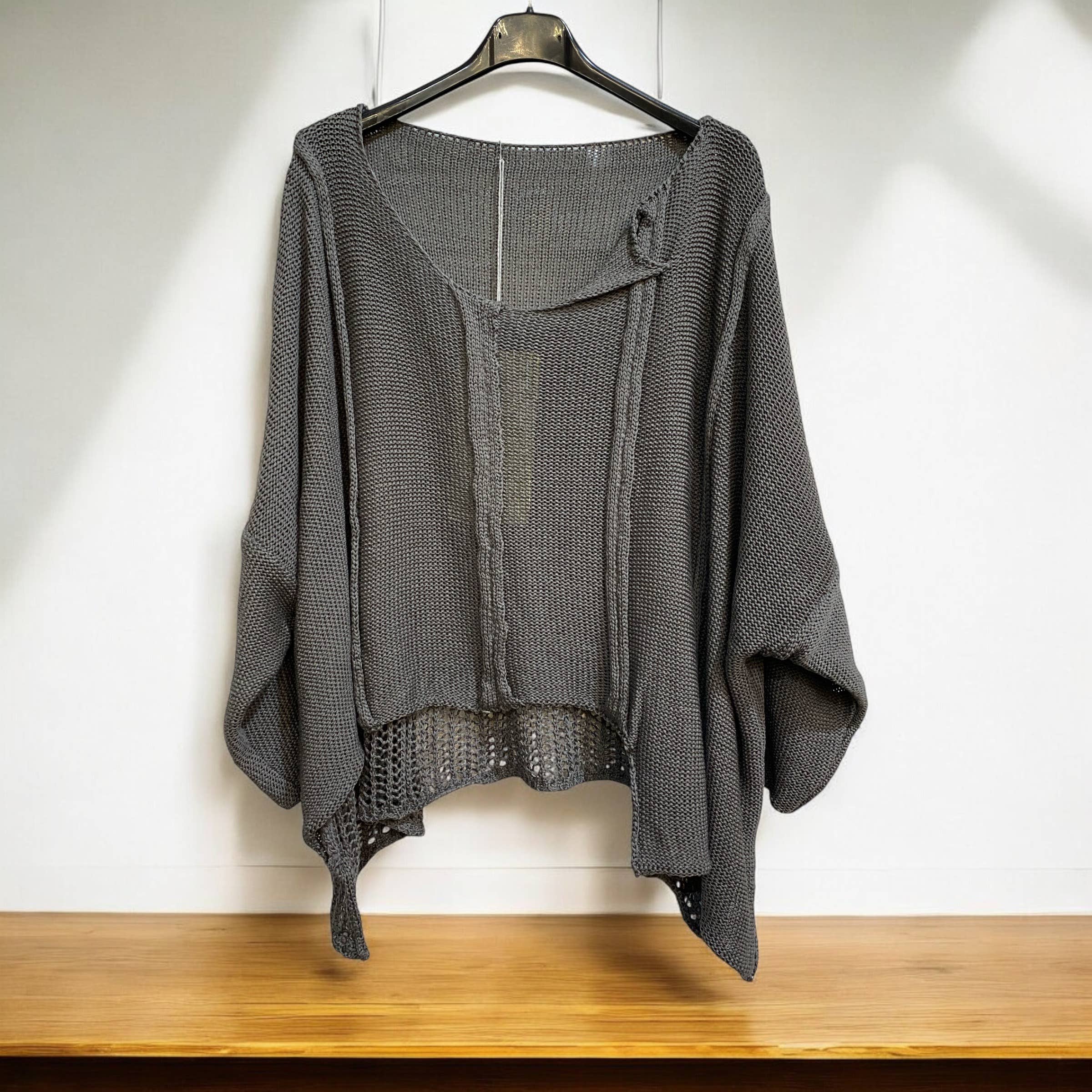 Loose Weave Cotton Sweater Anthracite grey