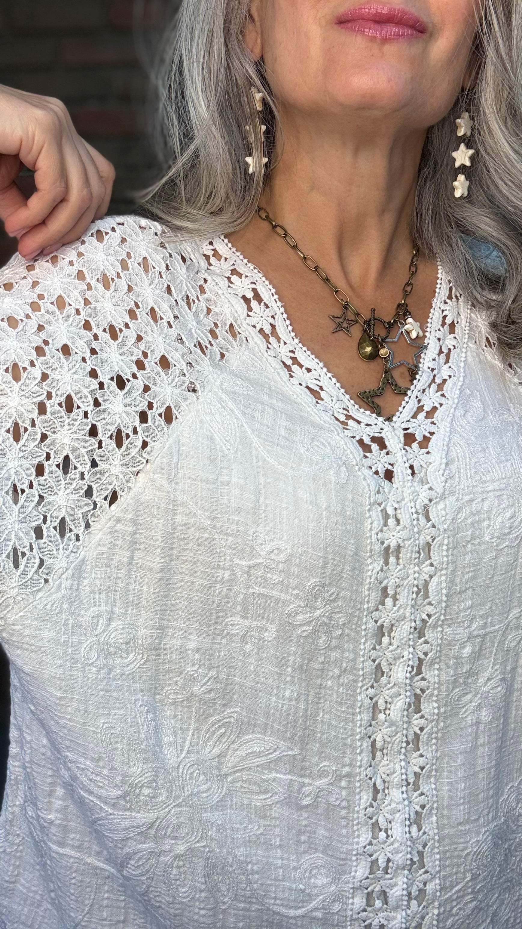 White V-Neck Embroidery Top