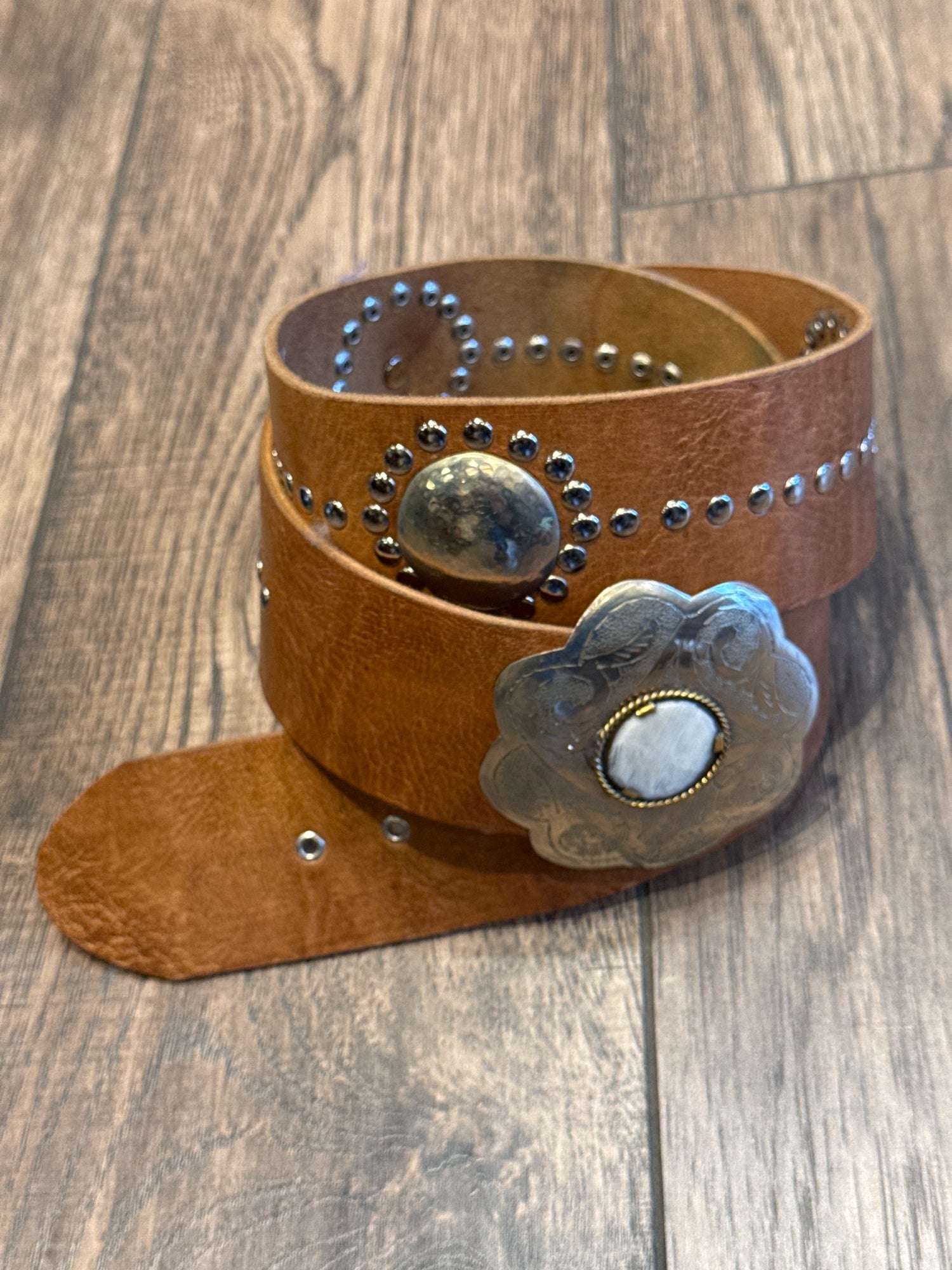 Studded and Disk Leather Belt