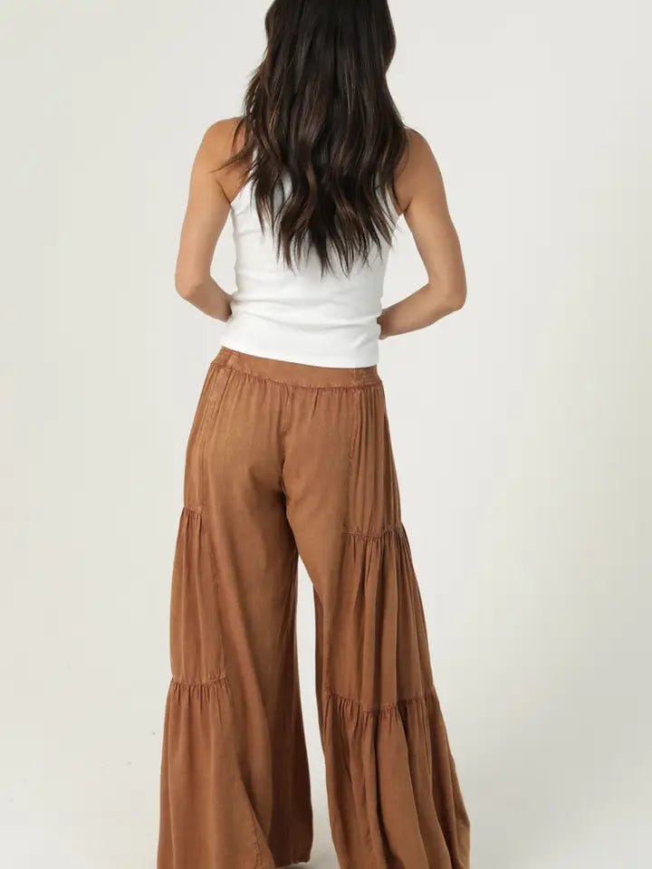 Smocked Tiered Boho Pants - OAK - Vintage Vault Boutique