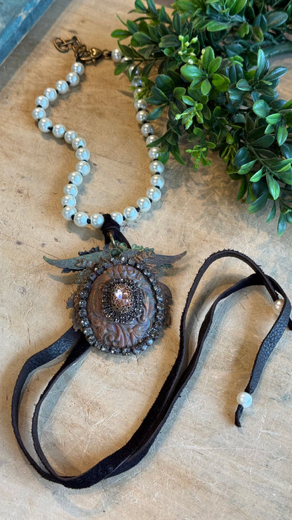 Wing Medallion on Pearls with Tassel