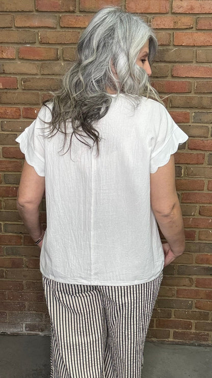 Embroidered Tie Hem Top - Vintage Vault Boutique