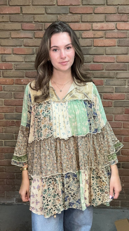 Vintage Patchwork Bell Sleeve Top - Vintage Vault Boutique