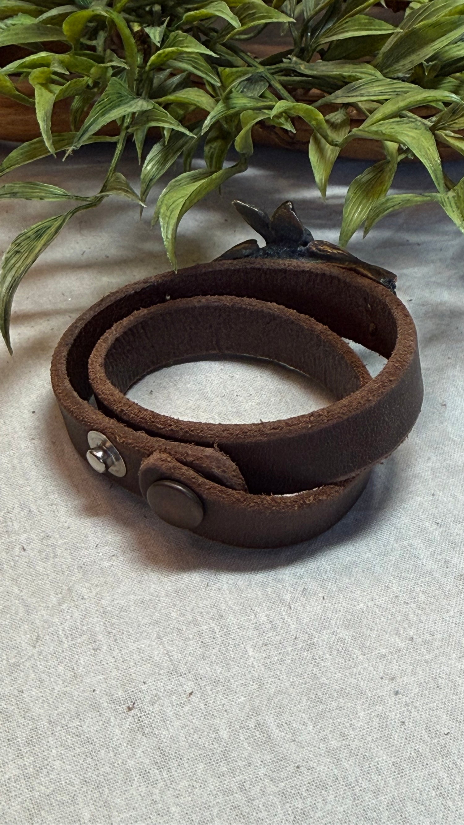 Leather with Brass Double Heart Bracelet