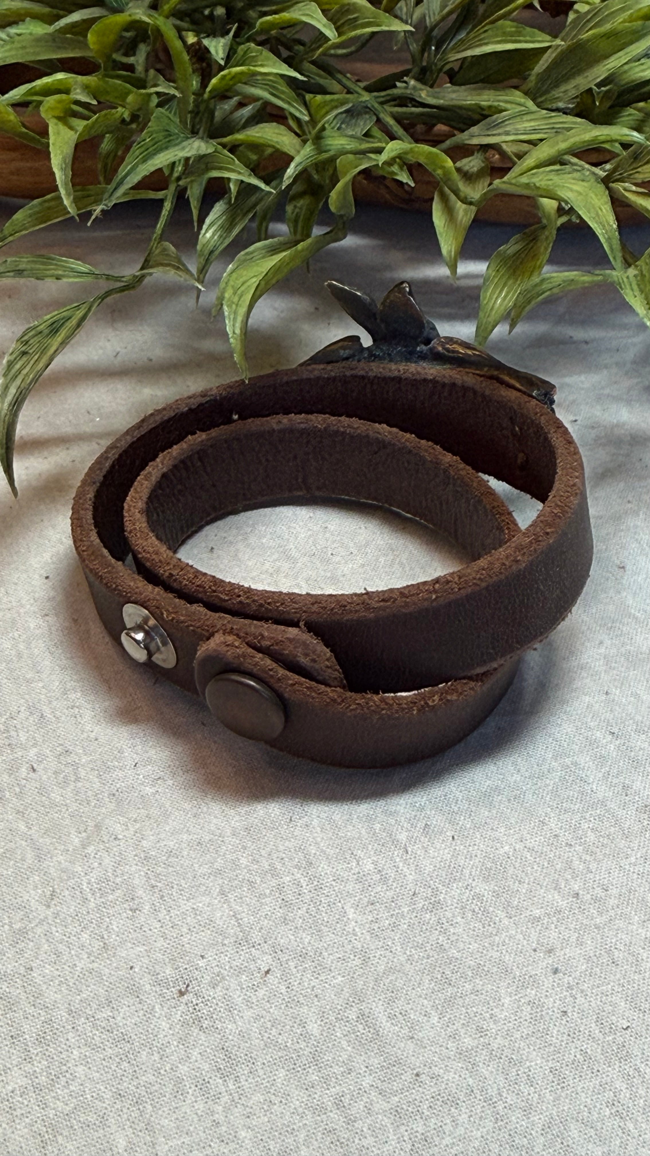 Leather with Brass Double Heart Bracelet