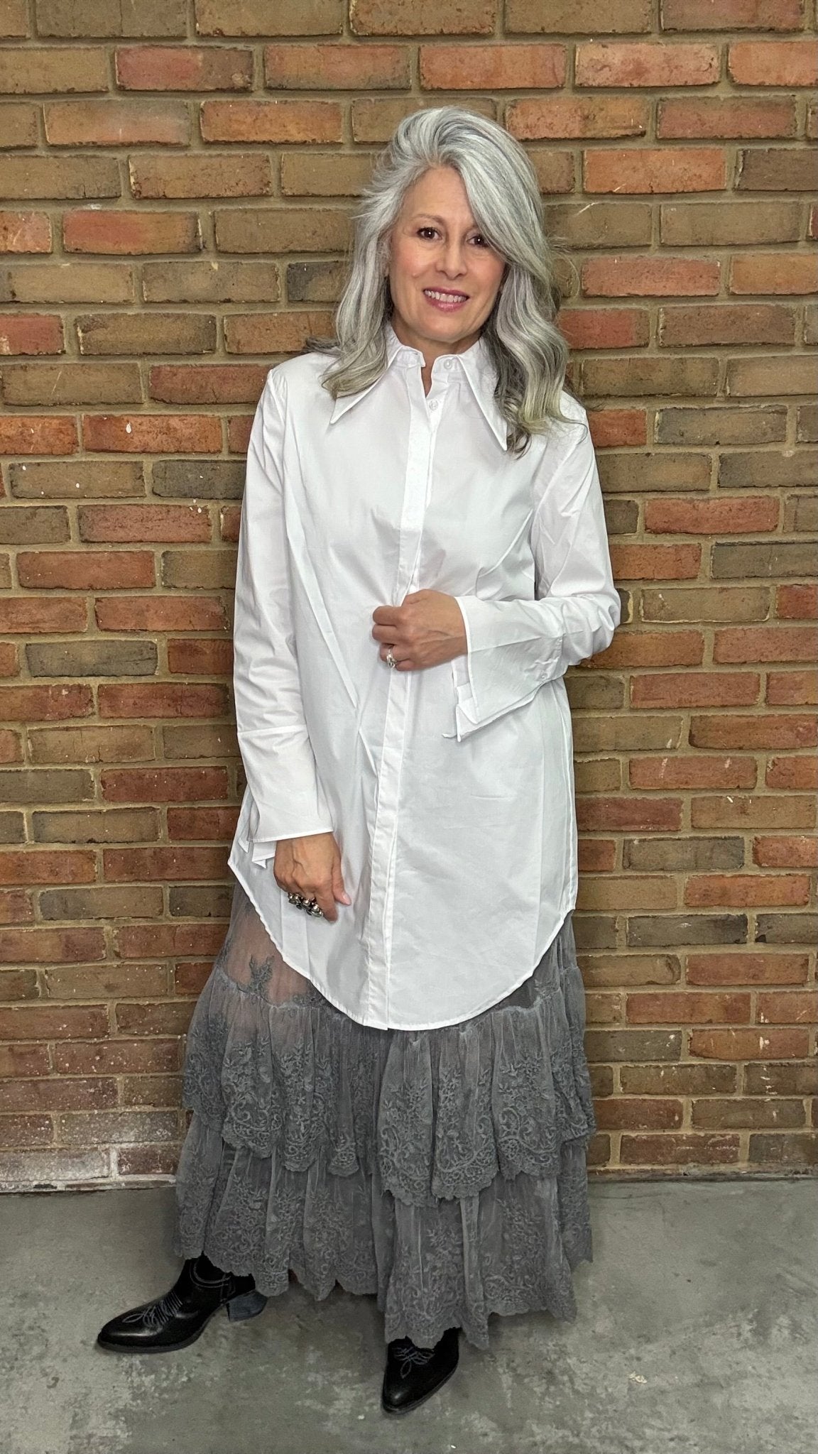 White X - Long Pointed Collar Shirt - Vintage Vault Boutique