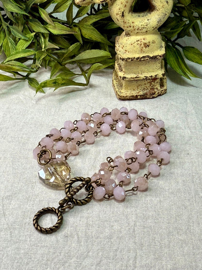 Smokey Pink Multi Strand Toggle Bracelet - Vintage Vault Boutique