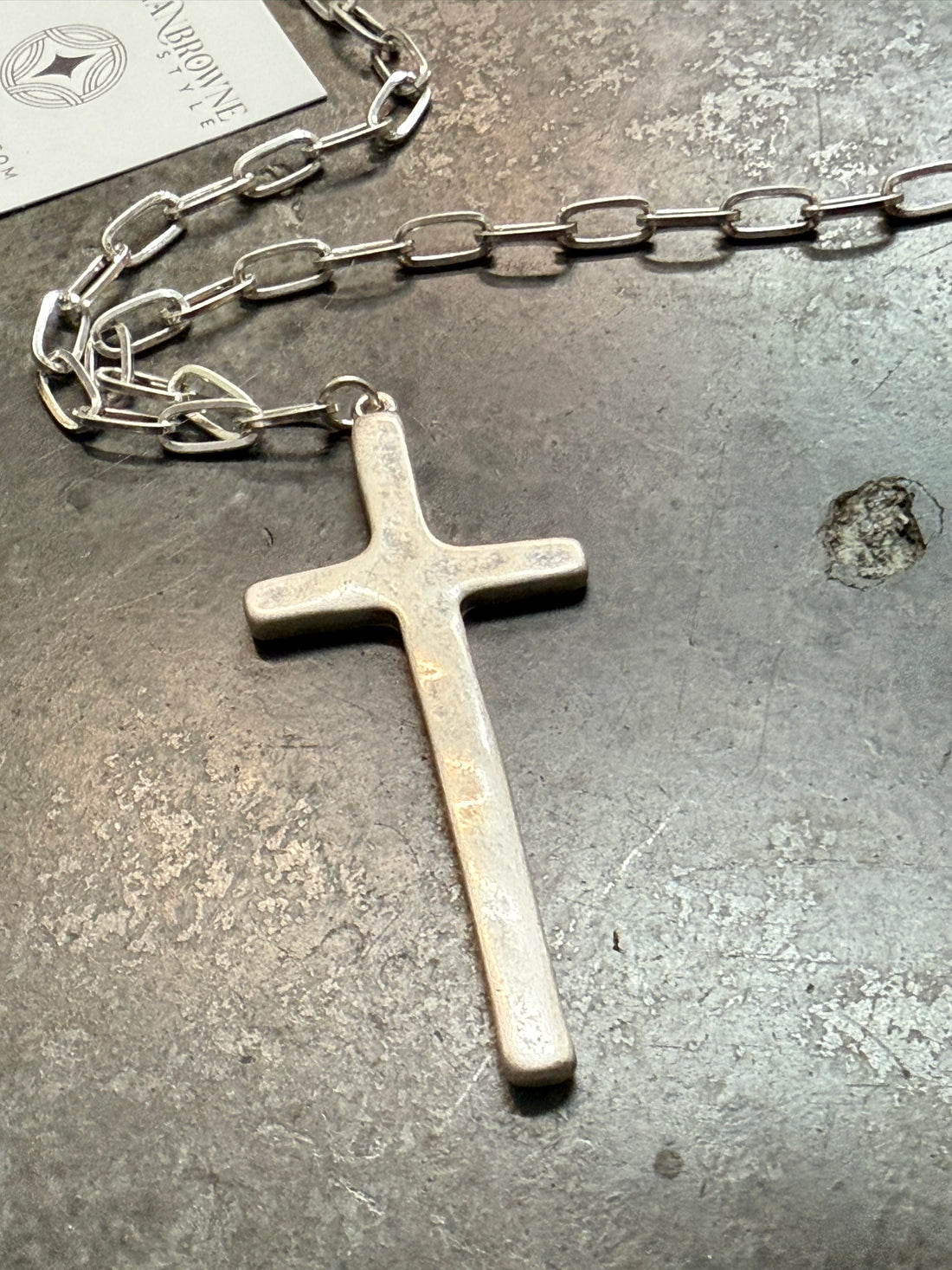 Long Silver Rugged Cross Necklace