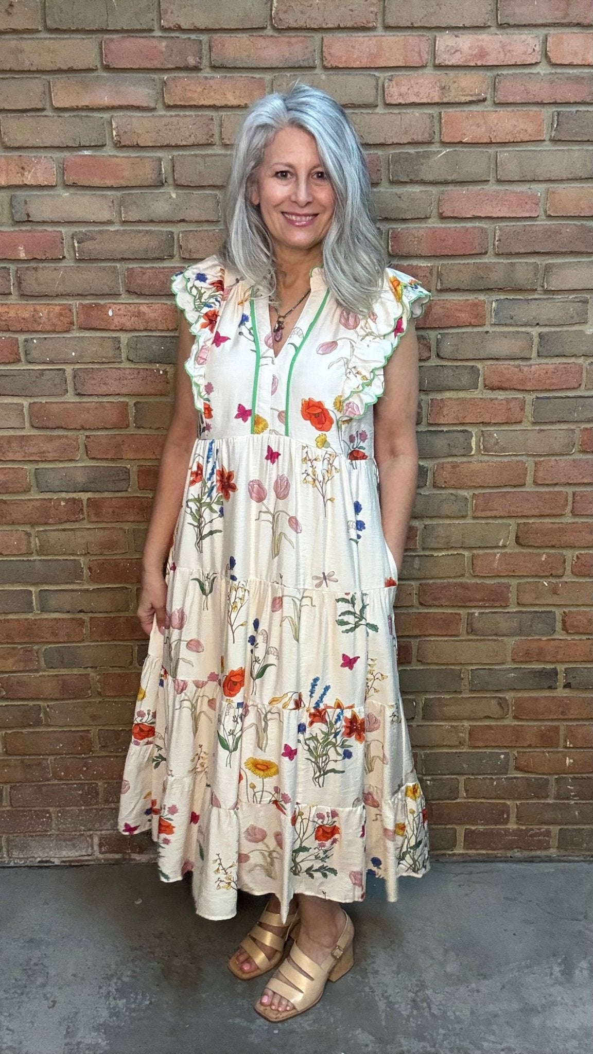 Tiered Print Scallop Sleeve Dress - Vintage Vault Boutique