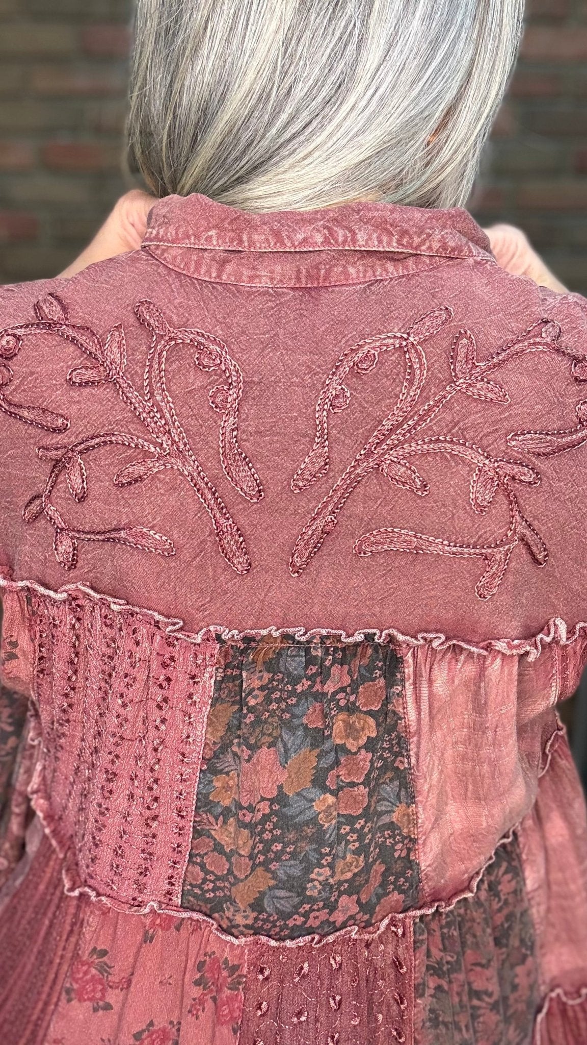 Garnet Tiered Patchwork Shirt - Vintage Vault Boutique