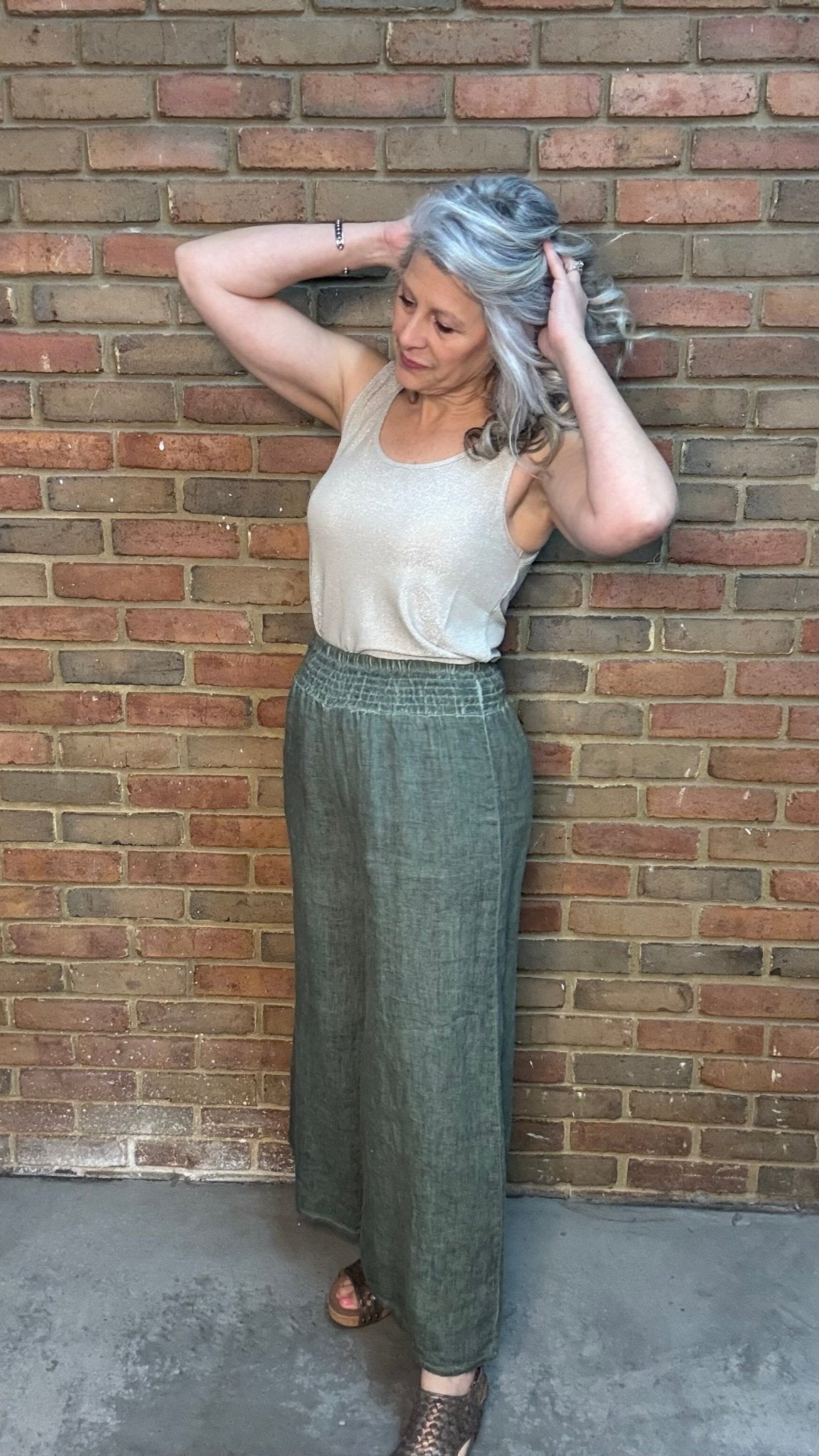 Olive Smock Waist Pant - Vintage Vault Boutique