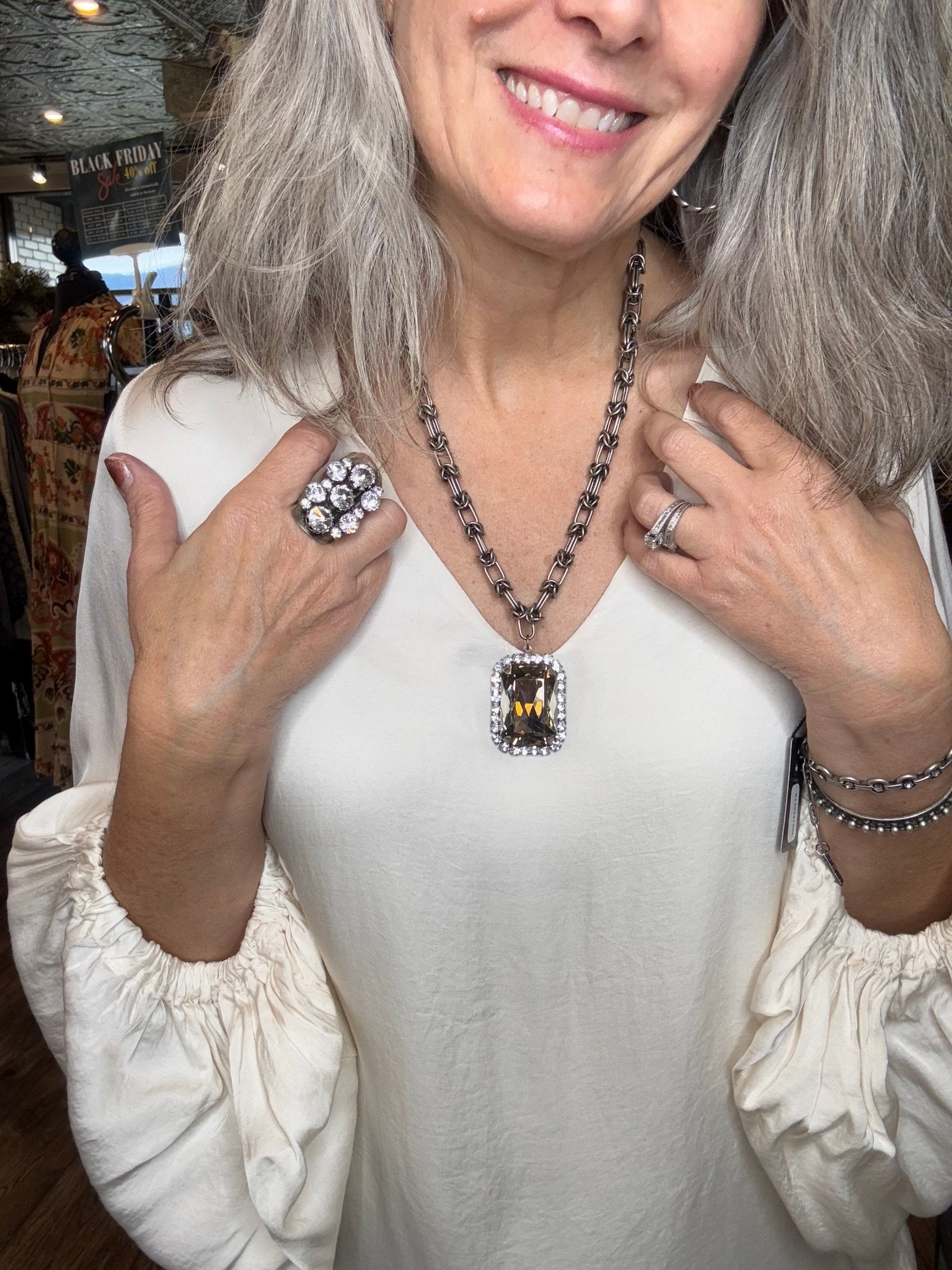 Soleil Necklace in Antique Silver - Vintage Vault Boutique