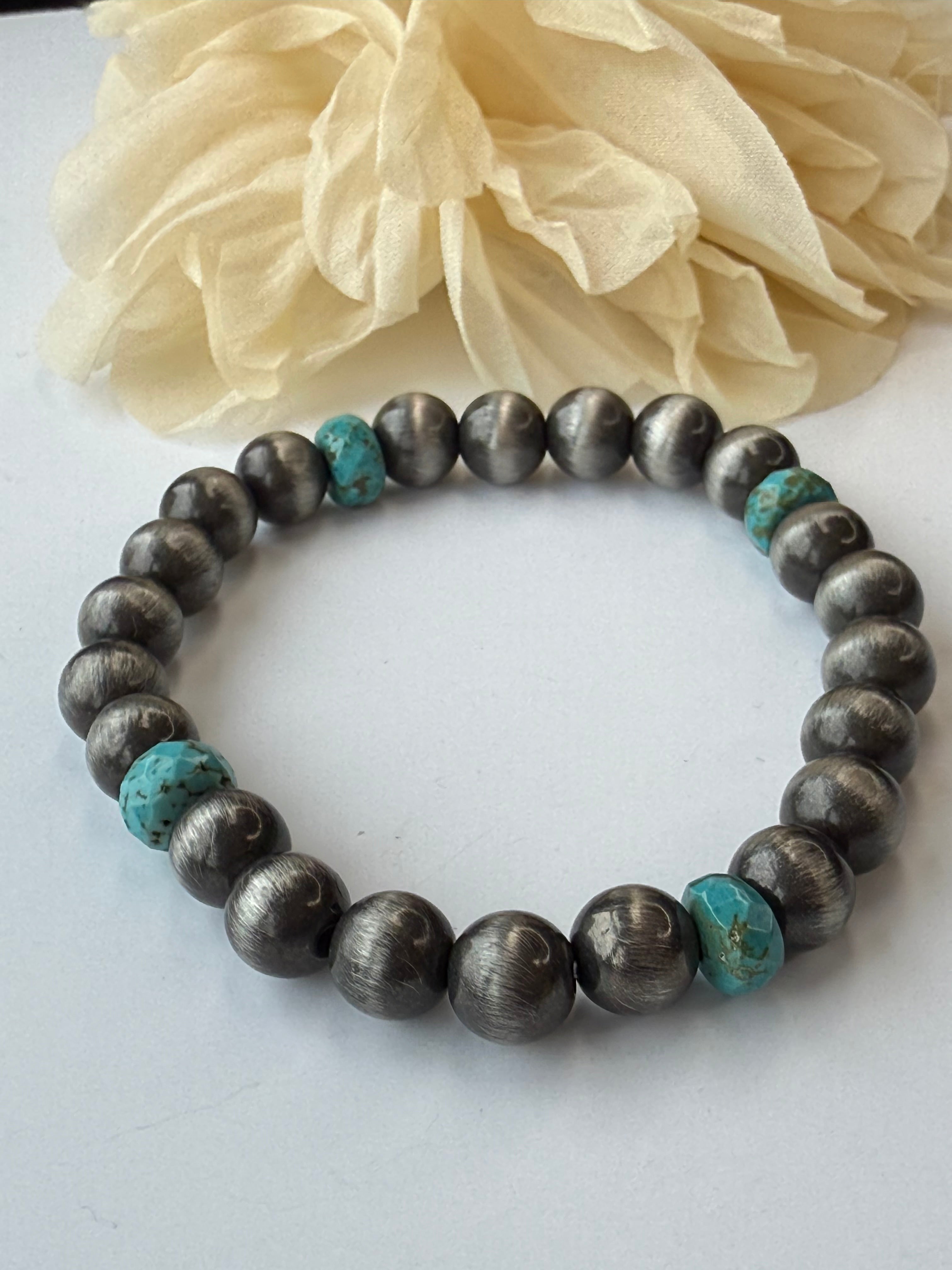 Turquoise and Silver Stretch Bracelet
