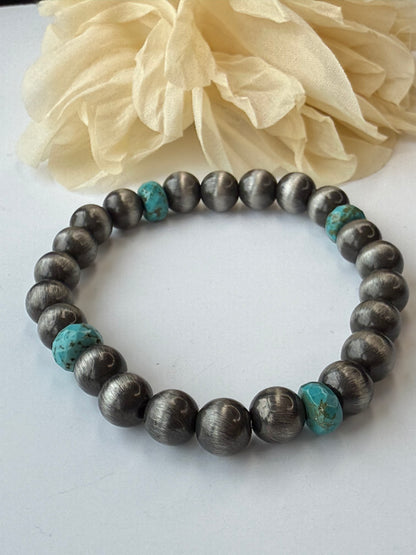 Turquoise and Silver Stretch Bracelet