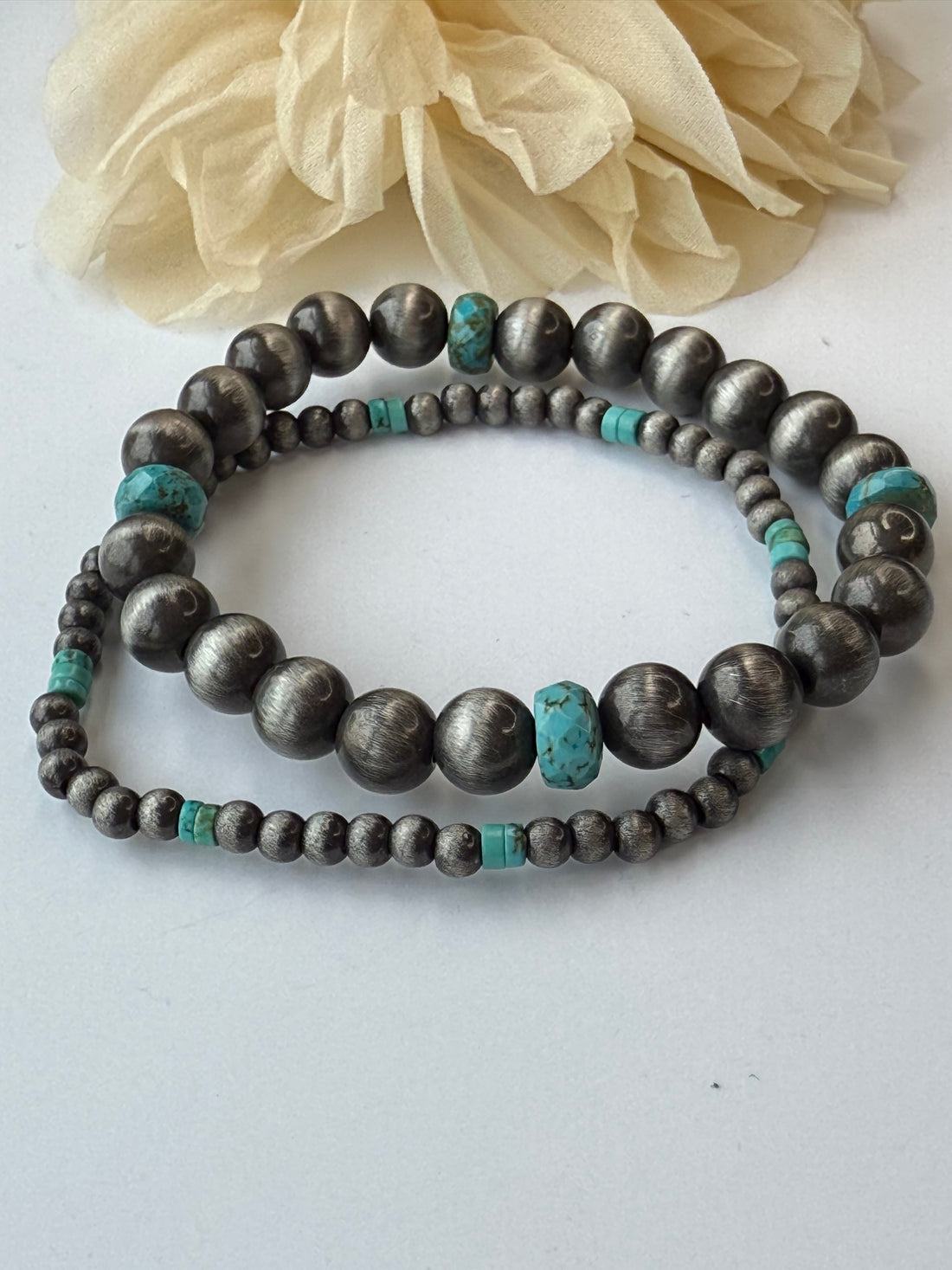 Turquoise and Silver Stretch Bracelet