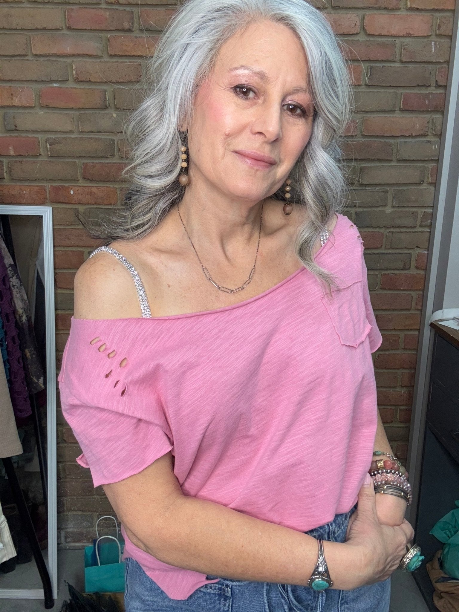 Pink Ripped Tee Layering Top - Vintage Vault Boutique