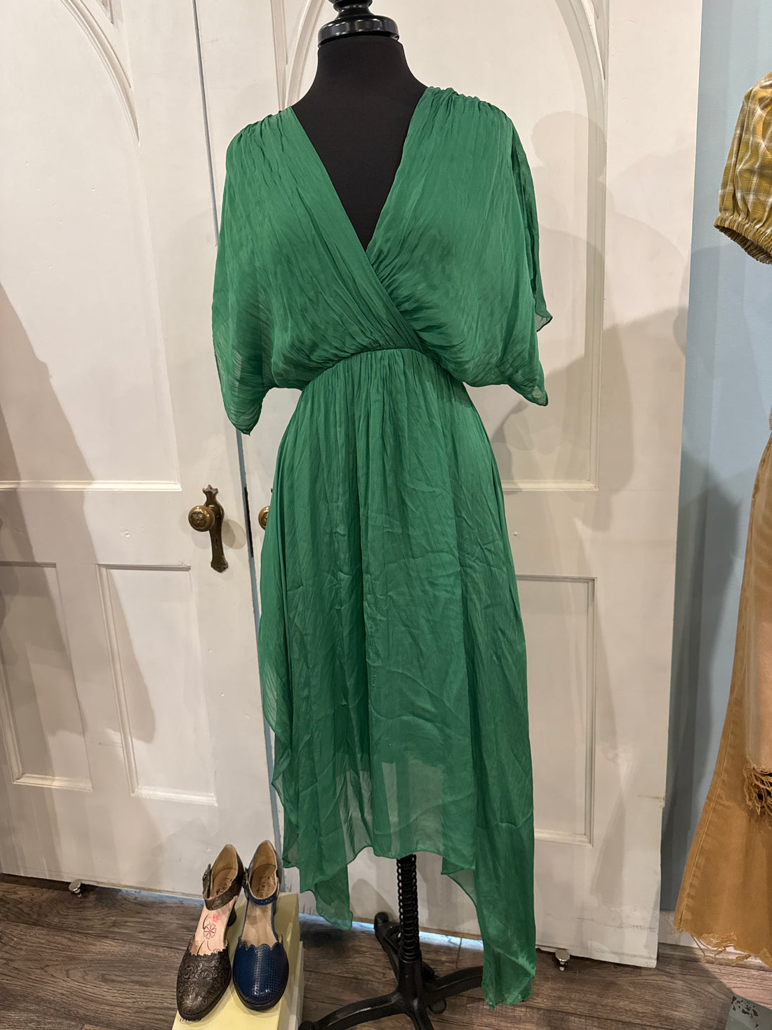 Green Asym Silk Drss
