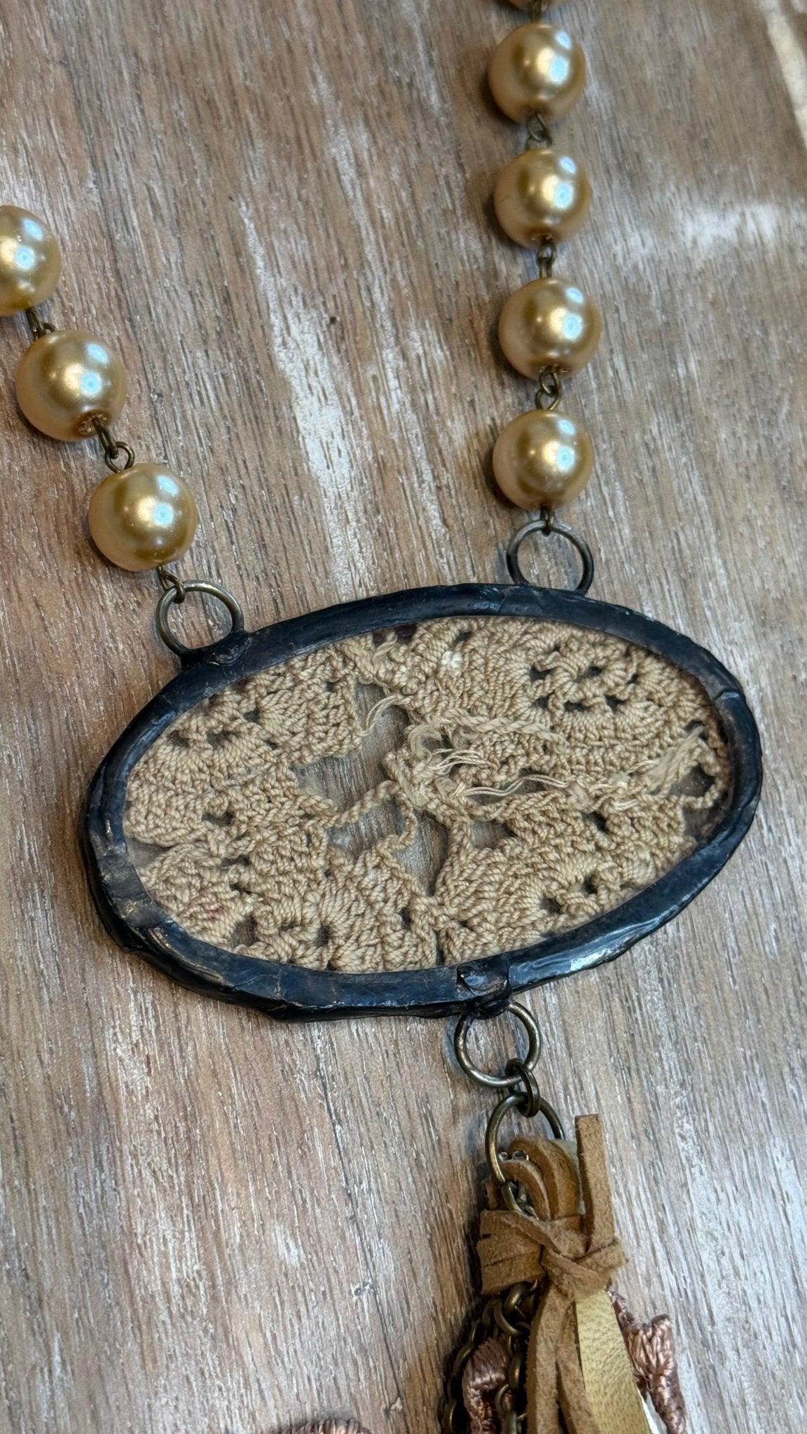 Leather and Lace Tassel Necklace - Vintage Vault Boutique