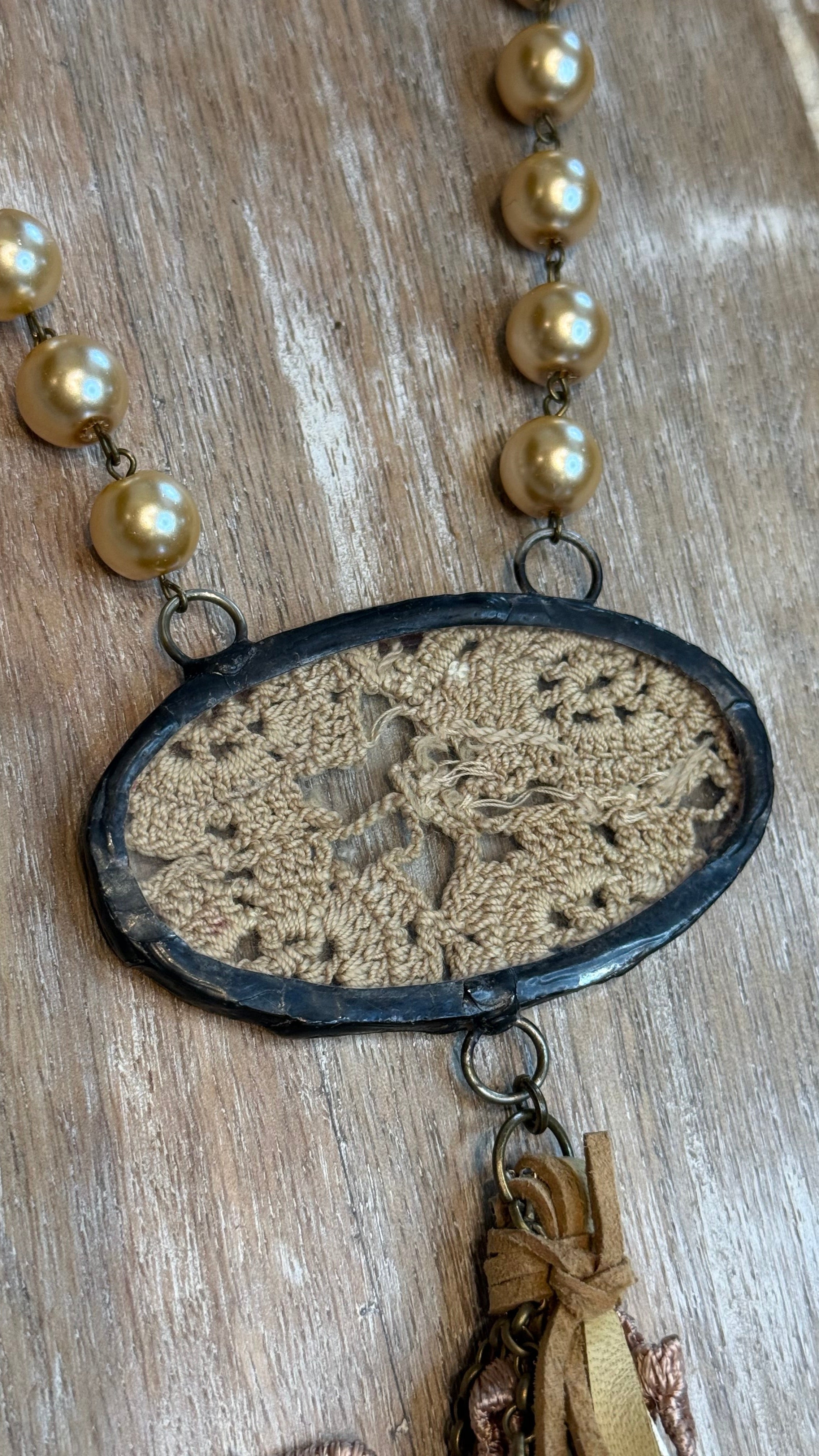 Leather and Lace Tassel Necklace