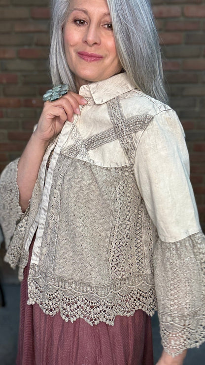 Crochet Lace Bell Sleeve Jacket - Vintage Vault Boutique