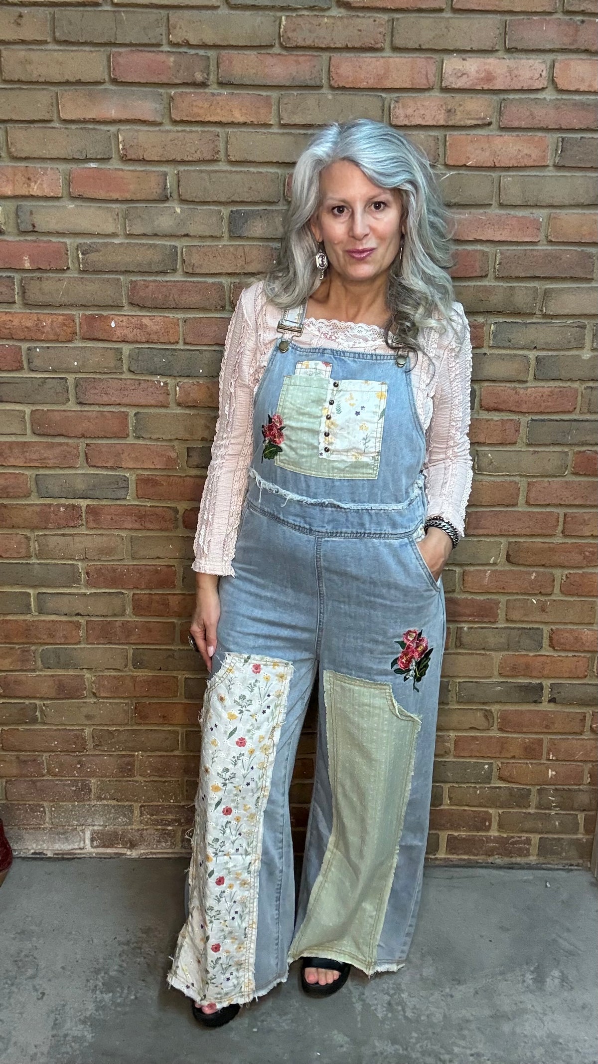 Denim Patchwork Overalls