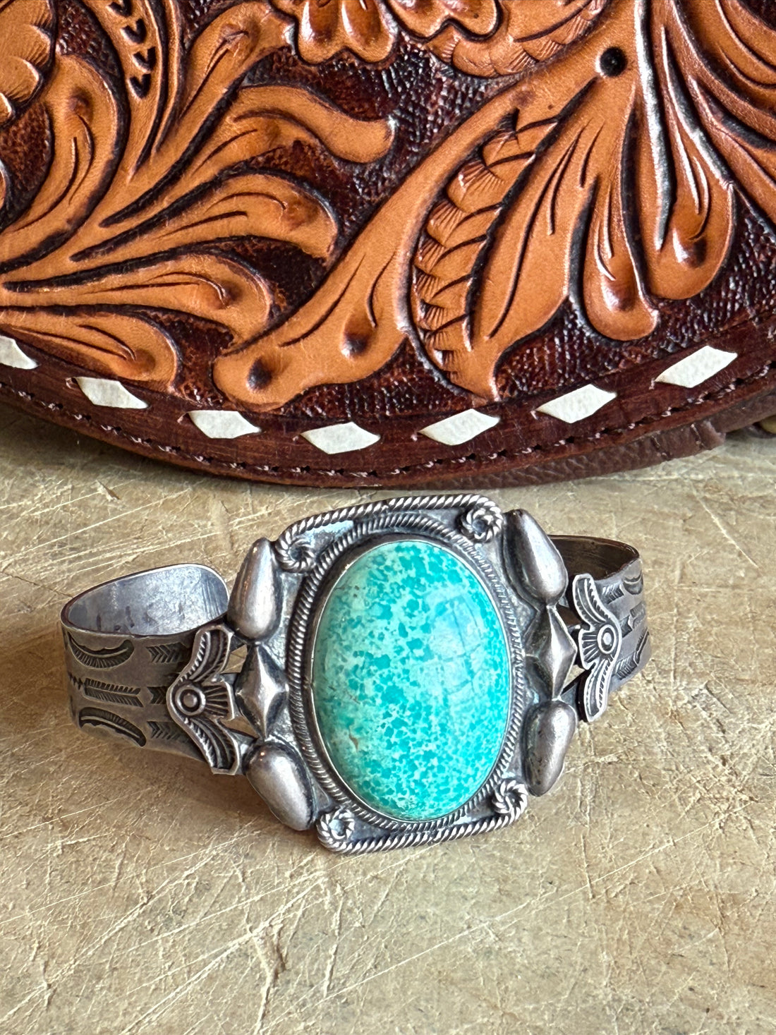 Turquoise and Silver Navajo Cuff from 1940&