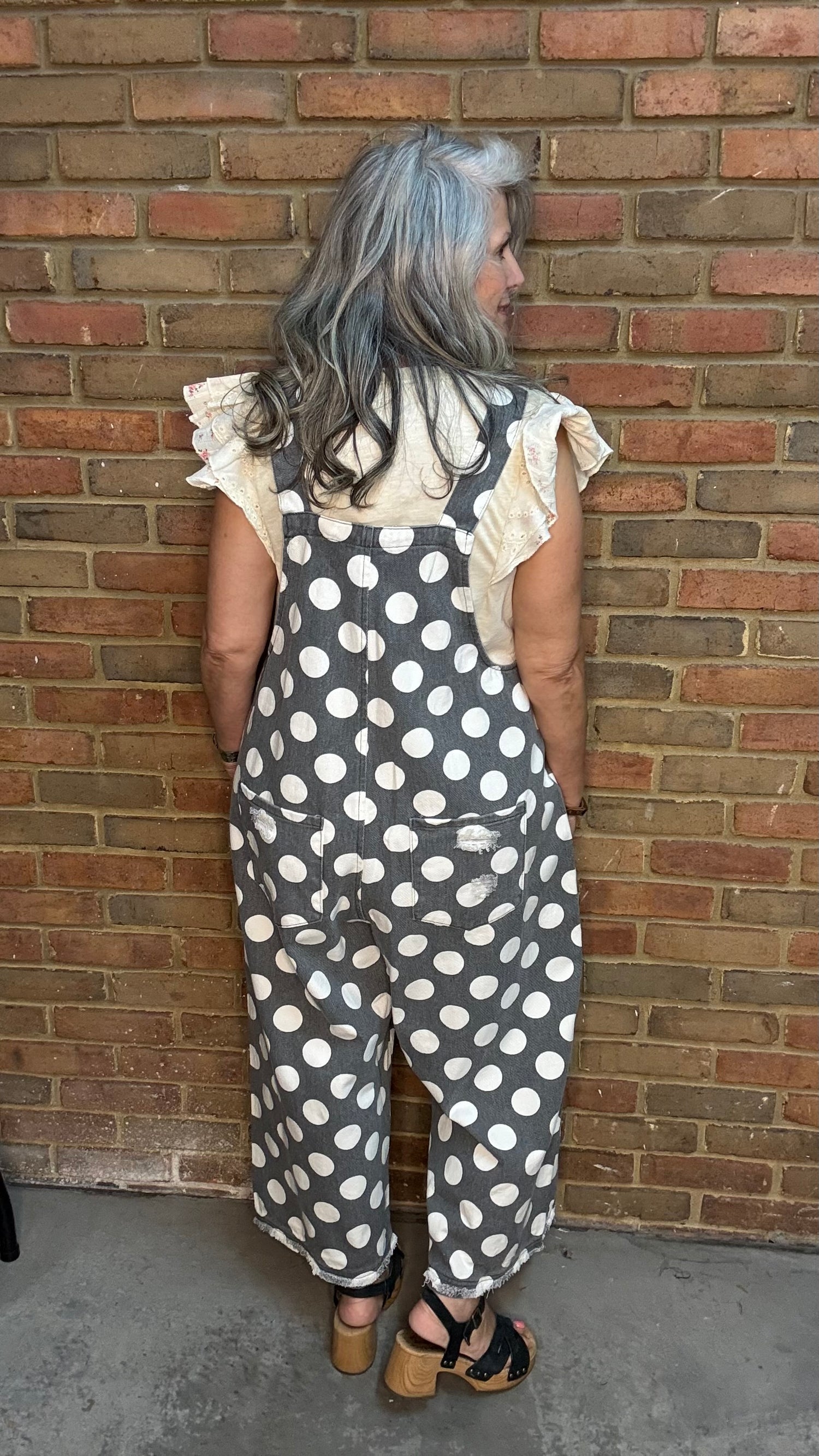 Grey Polka Dot Relaxed Overalls