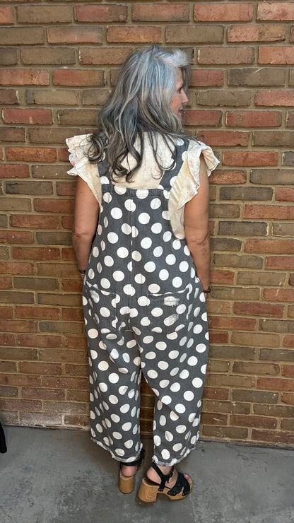 Grey Polka Dot Relaxed Overalls