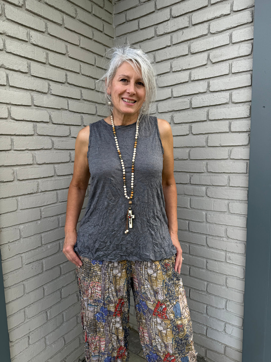 Grey Crinkle Tank Top