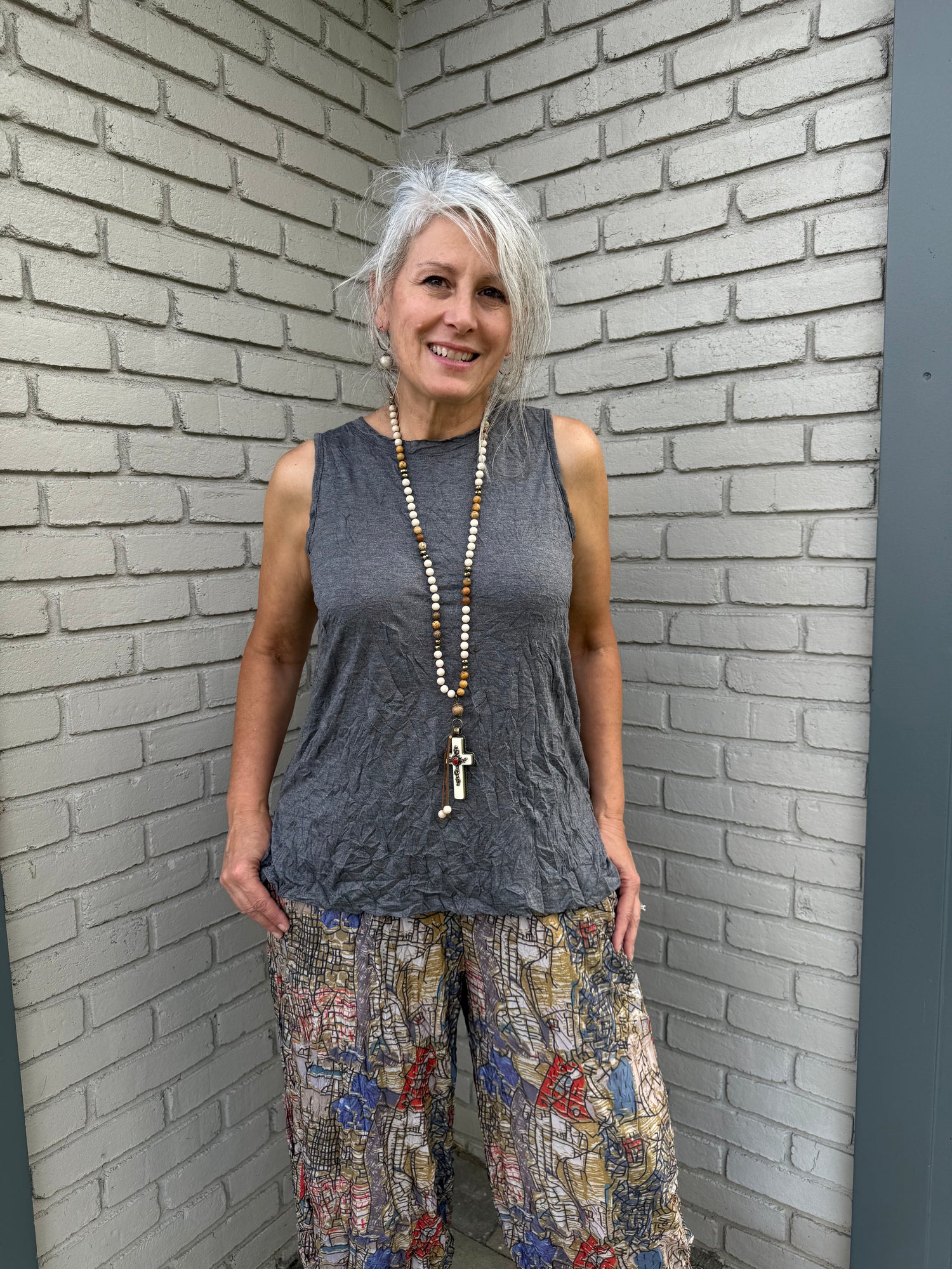 Grey Crinkle Tank Top