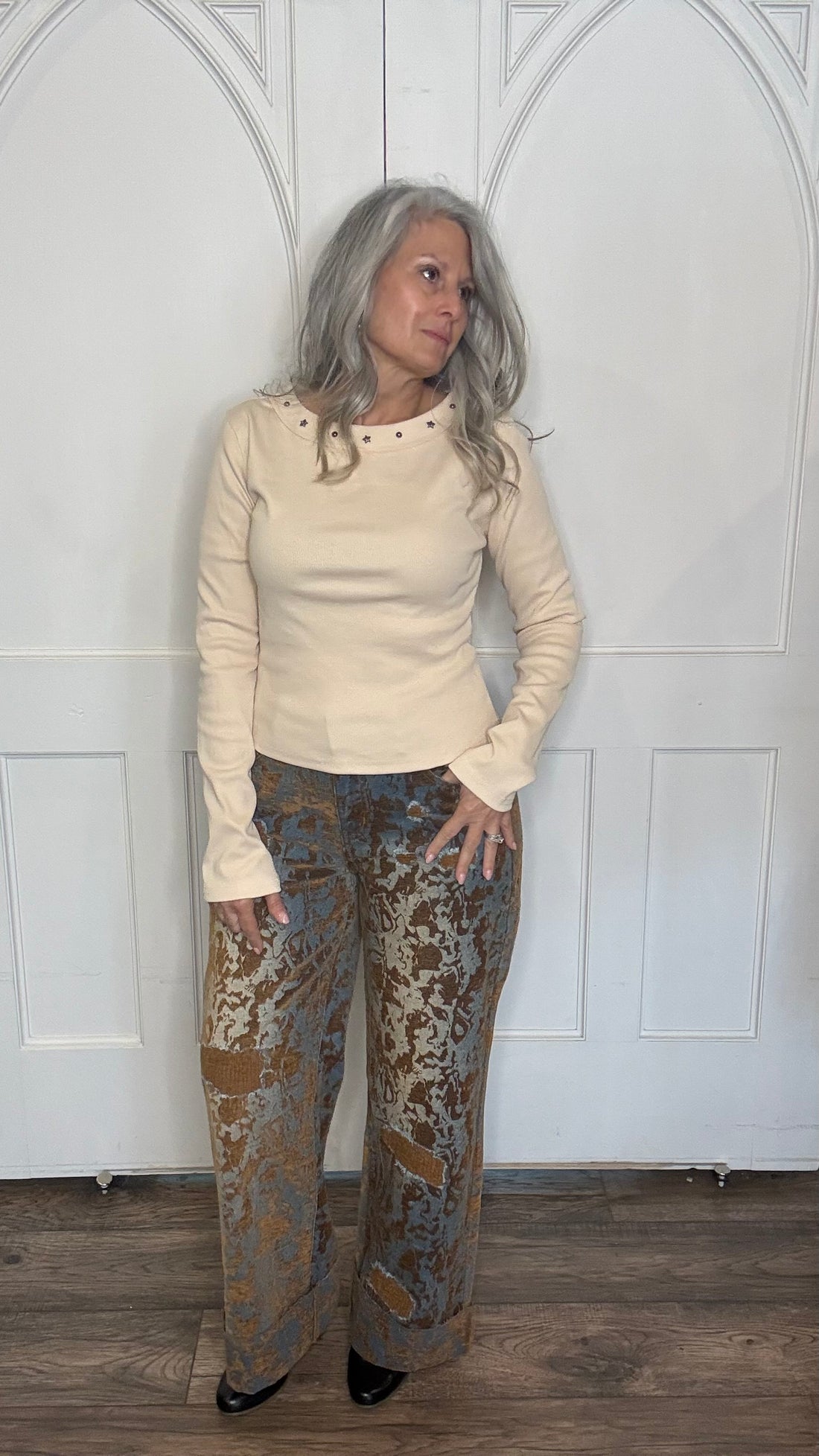 Burn Out Distressed Wide Leg Pants