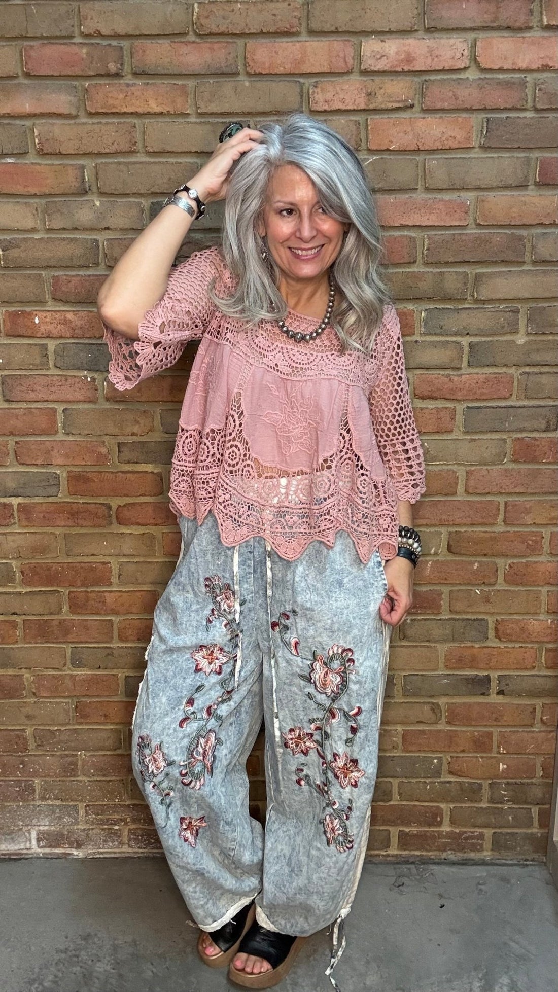 Dusty Rose Lace Crochet Top - Vintage Vault Boutique