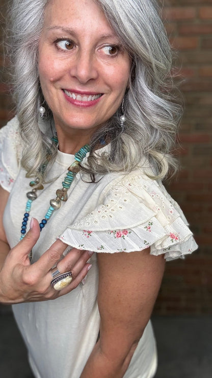 Printed Ruffle Cap Sleeve Top - Vintage Vault Boutique