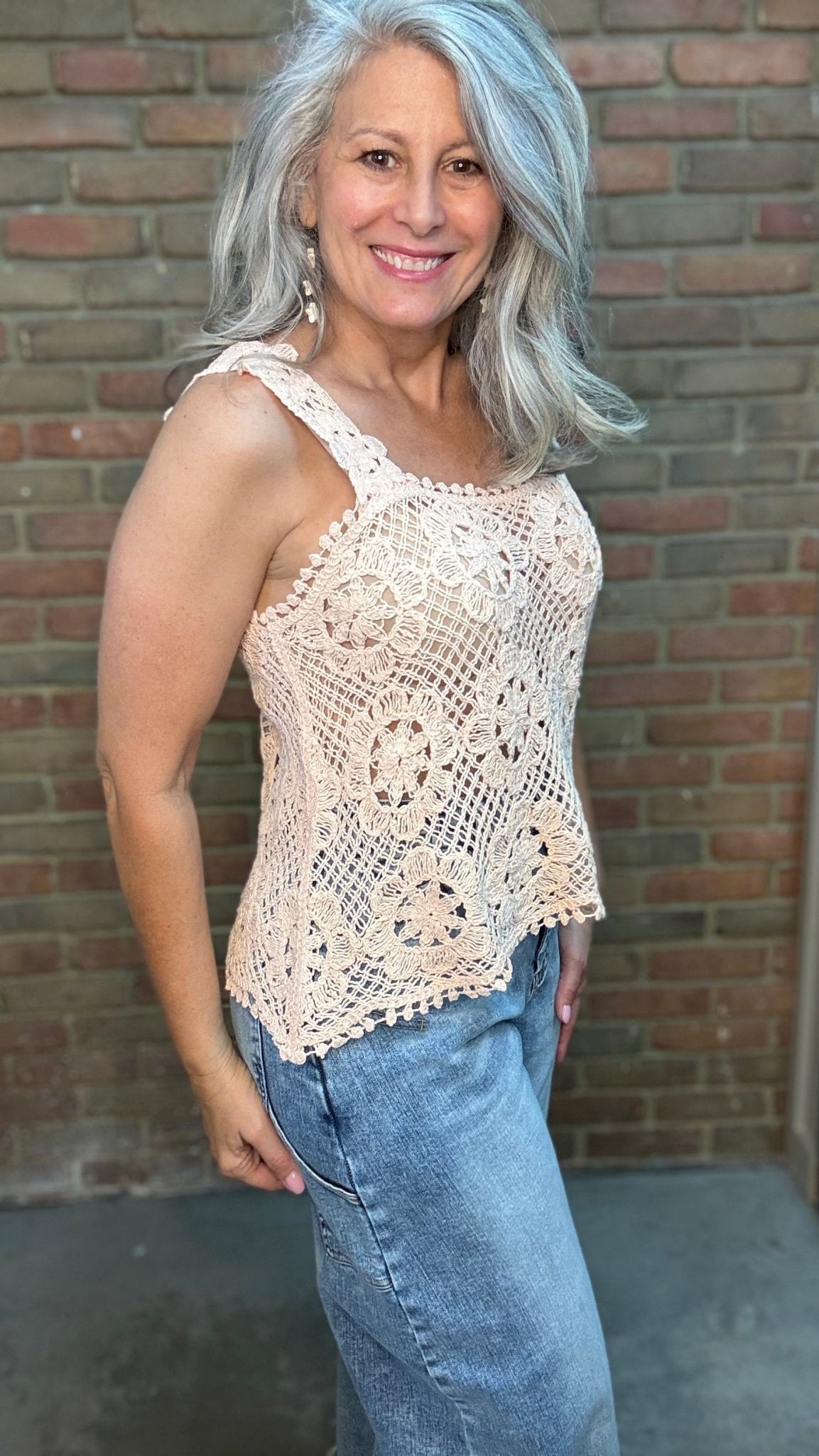 Crochet Square Neck Tank Blush - Vintage Vault Boutique