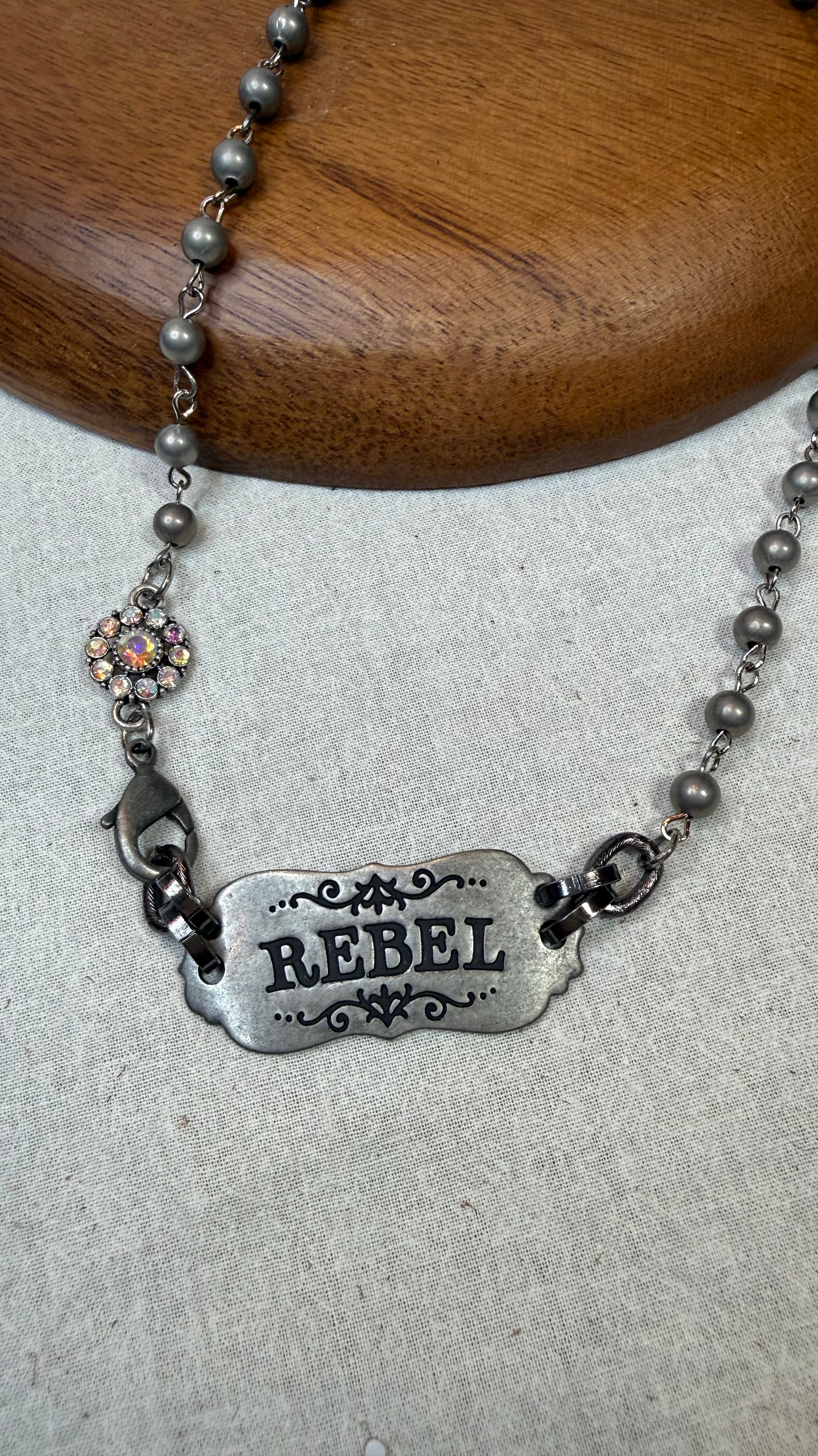 Rebel Vintage Stamped Bar Necklace