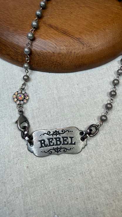 Rebel Vintage Stamped Bar Necklace