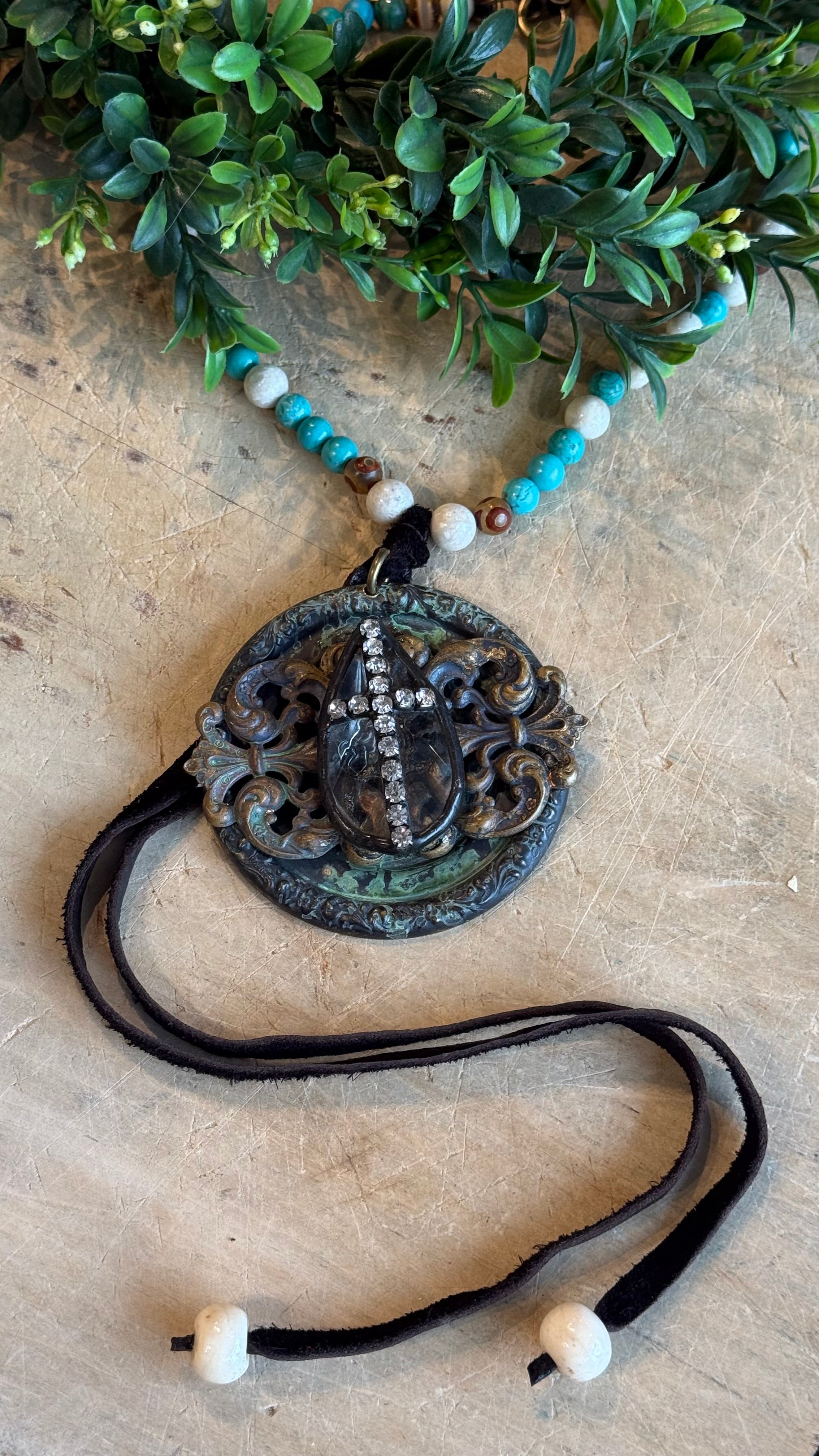 Cross Medallion on Beads with Tassel