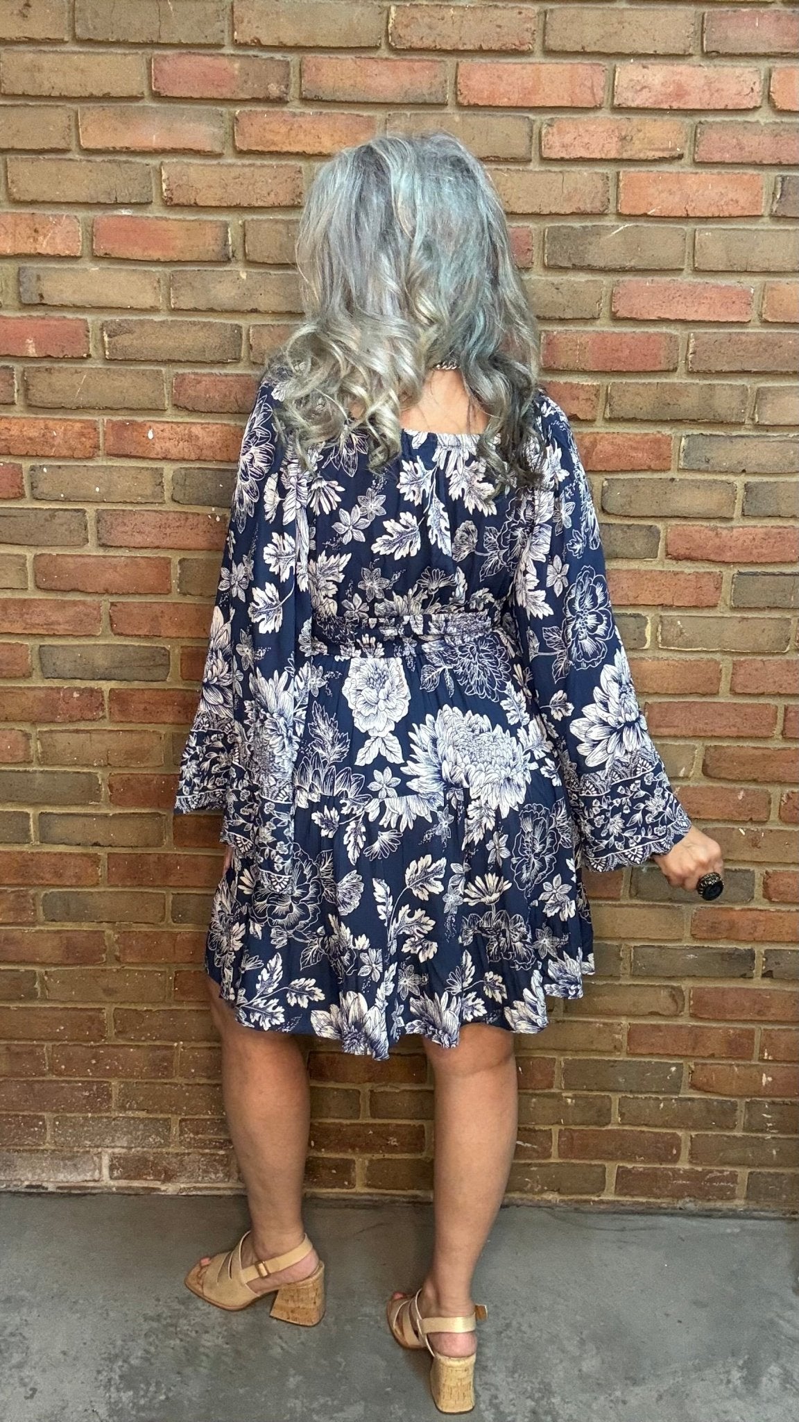 Wide Sleeve V Neck Smocked Dress - Vintage Vault Boutique