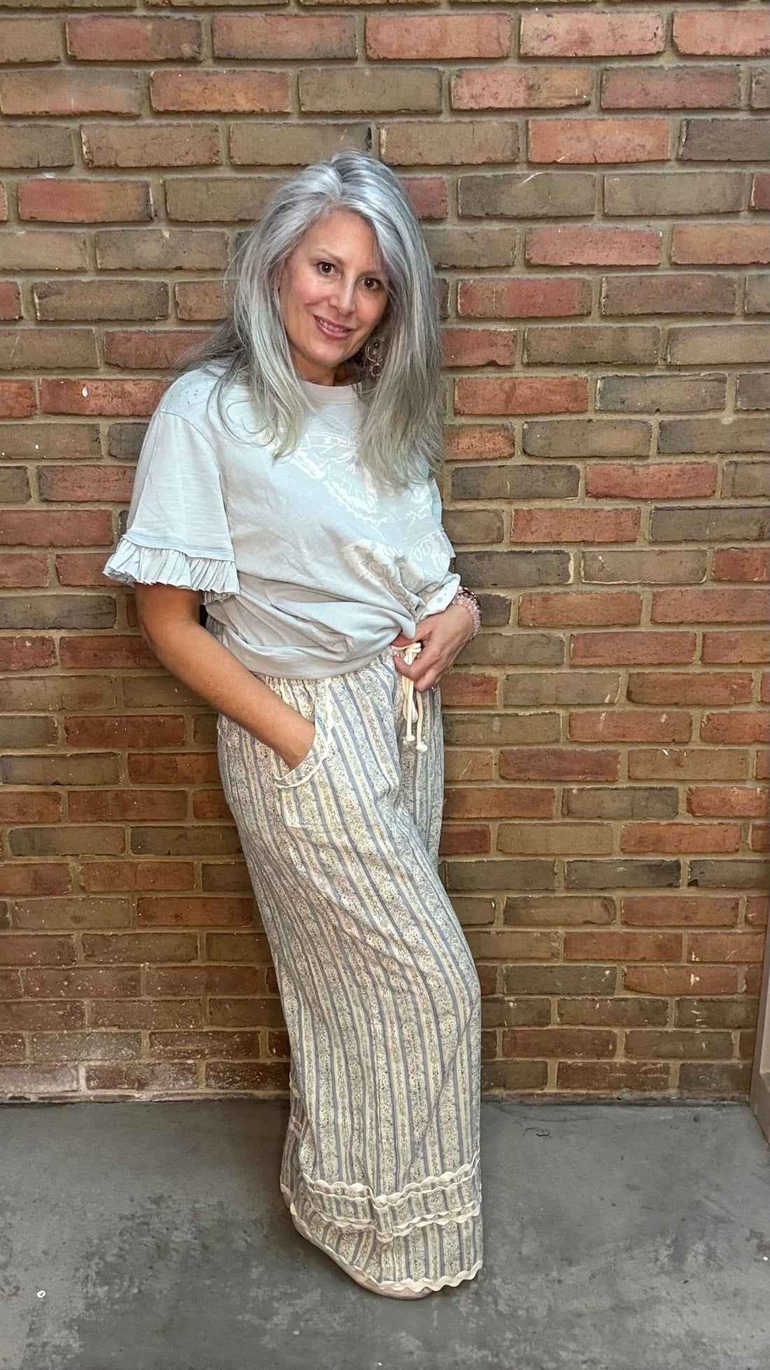 Blue Stripe Wide Leg Pants - Vintage Vault Boutique
