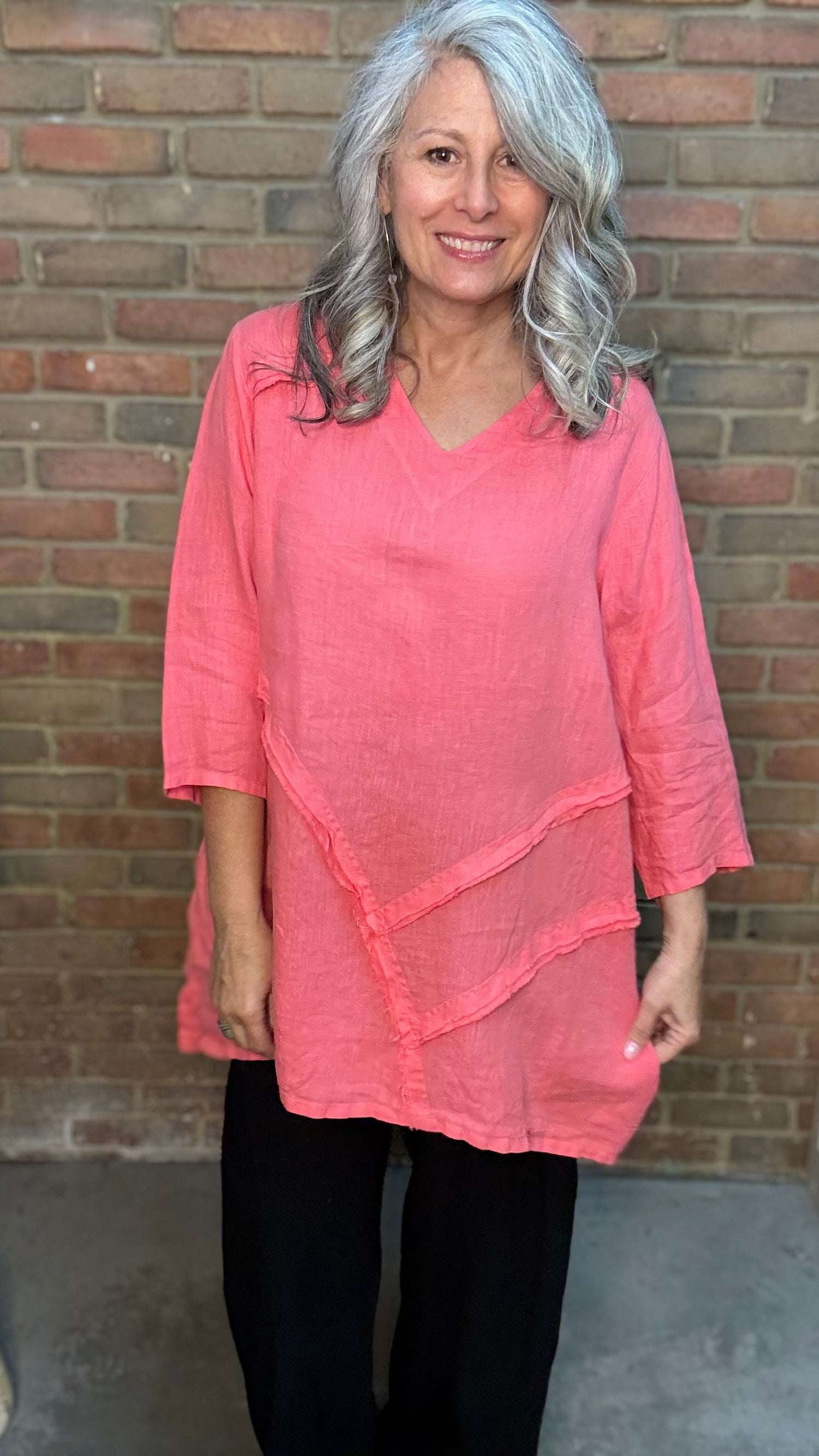 V-Neck Raw Edge Pullover Grapefruit