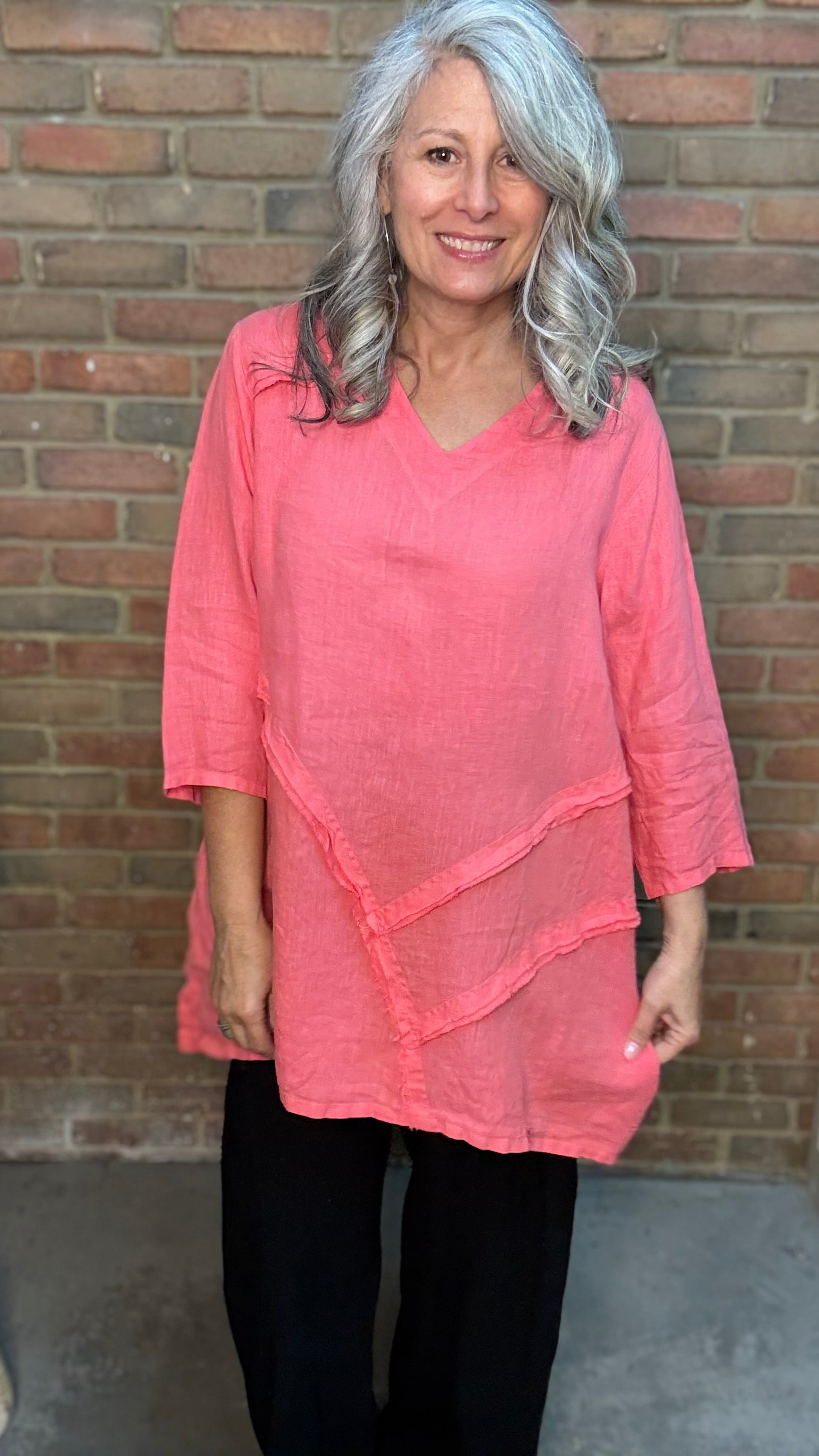 V-Neck Raw Edge Pullover Grapefruit