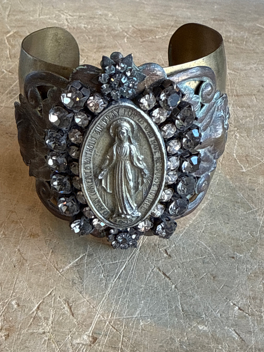 Wide Brass Lady of Guad Cuff Bracelet