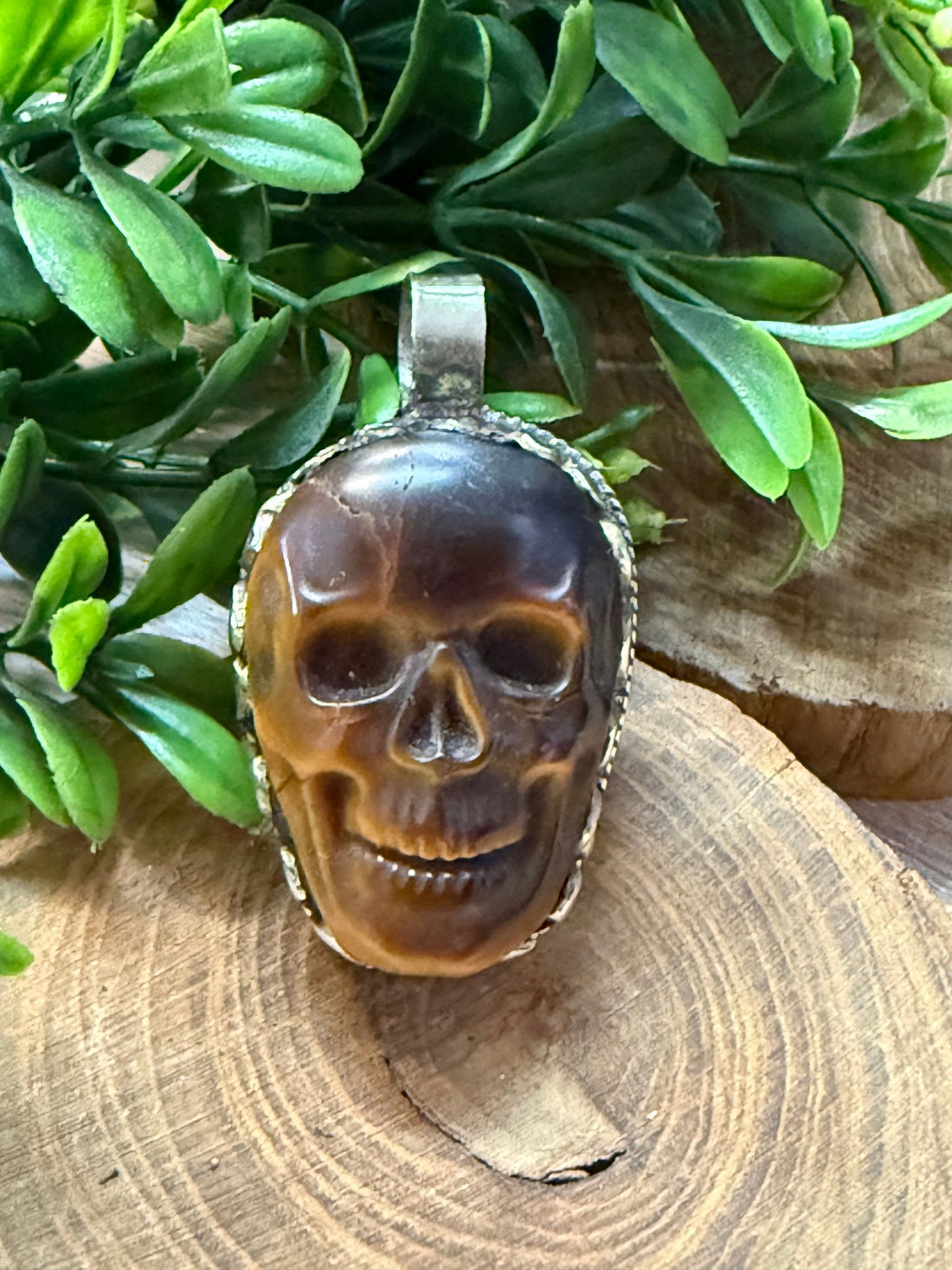 Tiger Eye Skull Tibetan Pendant - Vintage Vault Boutique