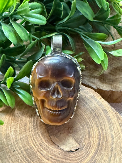 Tiger Eye Skull Tibetan Pendant - Vintage Vault Boutique