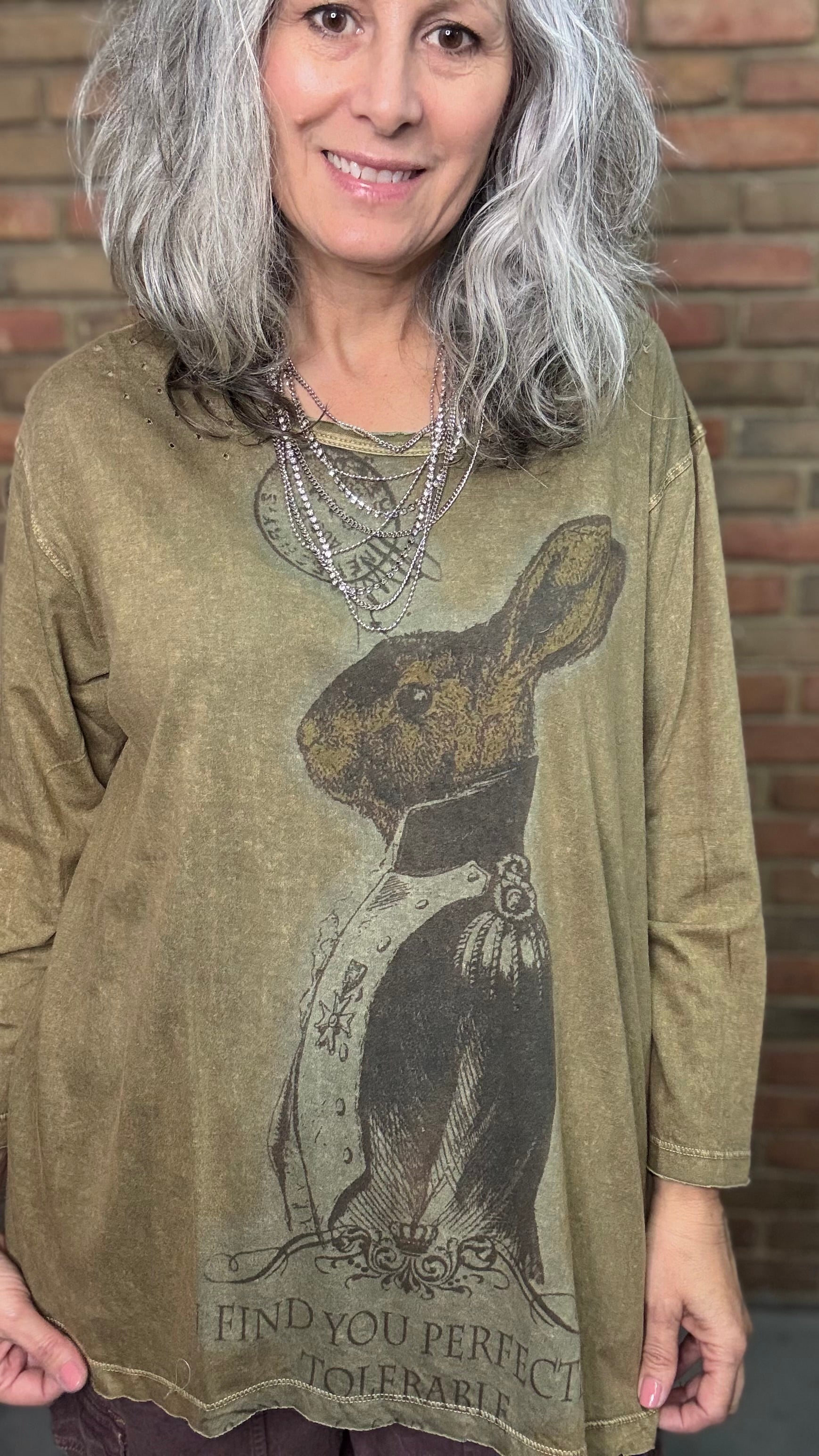 Vintage Washed Bunny Print Top