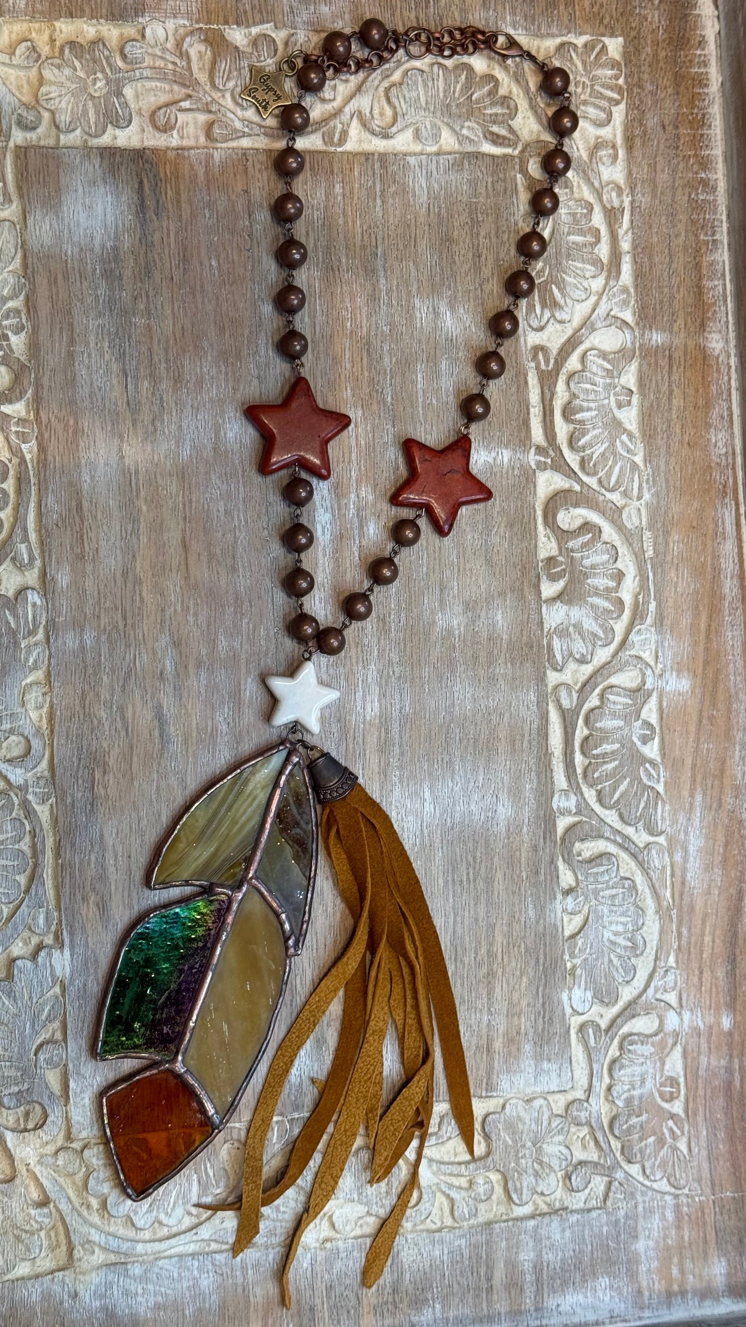 Stained Glass Feather Necklace