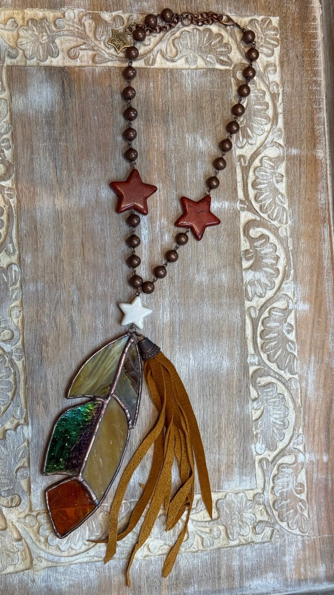 Stained Glass Feather Necklace - Vintage Vault Boutique