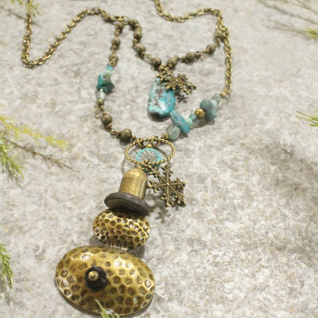 Bronze Top Hat Snowman Layered Pendant Necklace