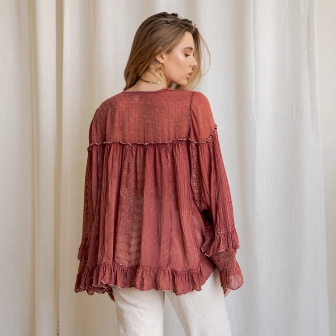 Dreamy V-Neck Ruffled Top - Vintage Vault Boutique